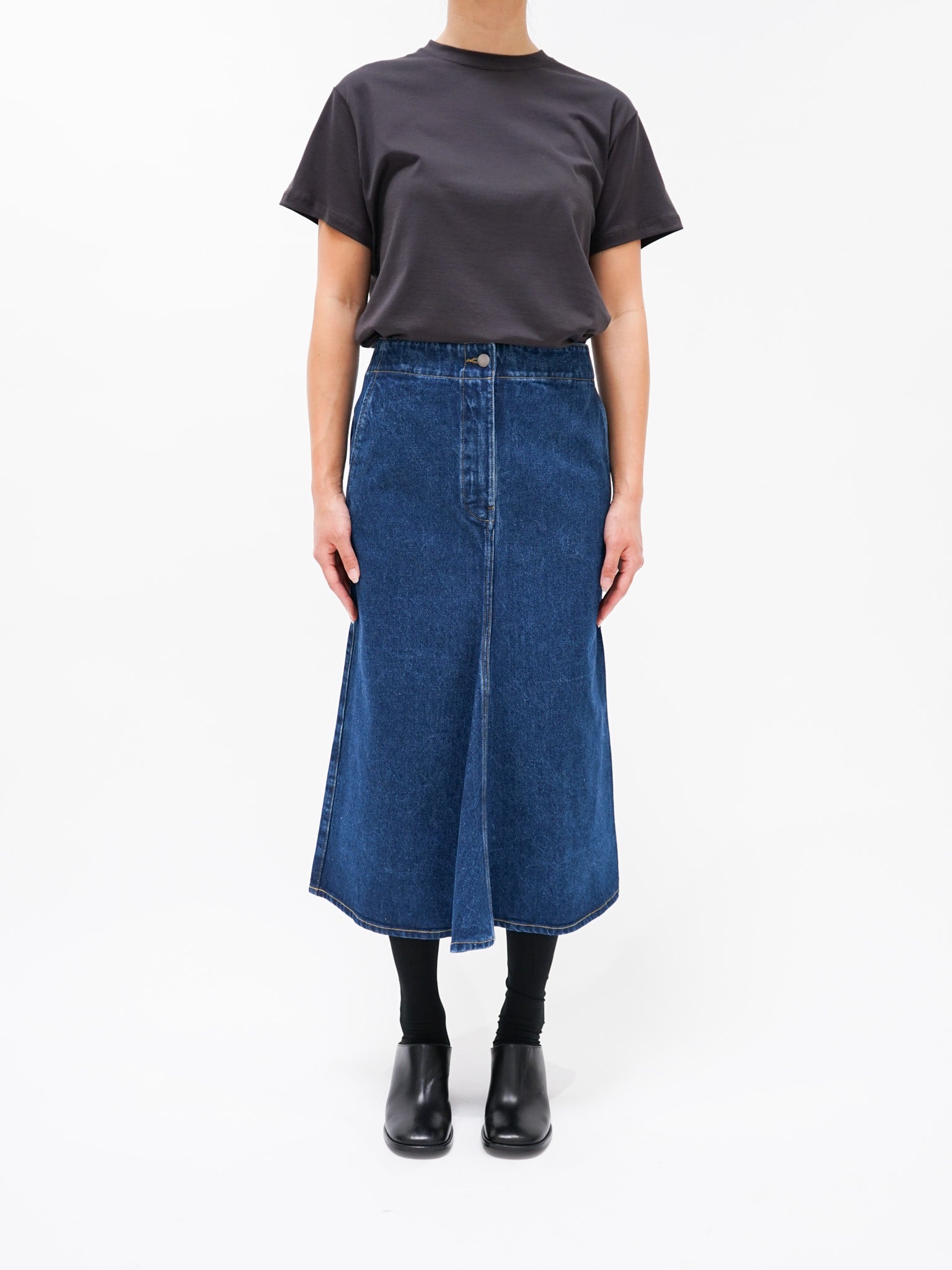 Namu Shop - Studio Nicholson Preto Washed Denim Kick Front Skirt - Indigo Wash