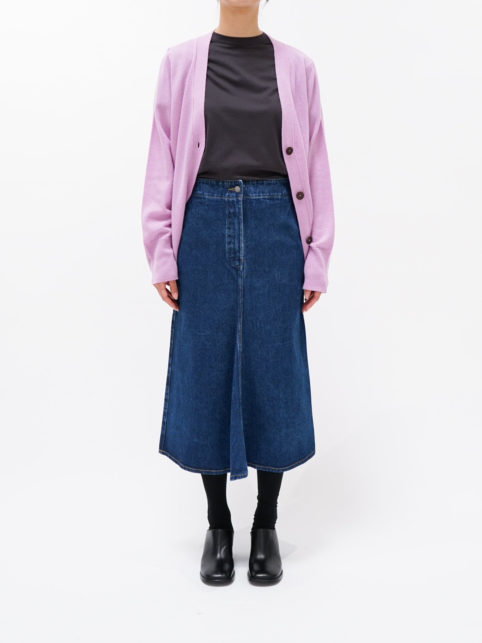 Namu Shop - Studio Nicholson Preto Washed Denim Kick Front Skirt - Indigo Wash