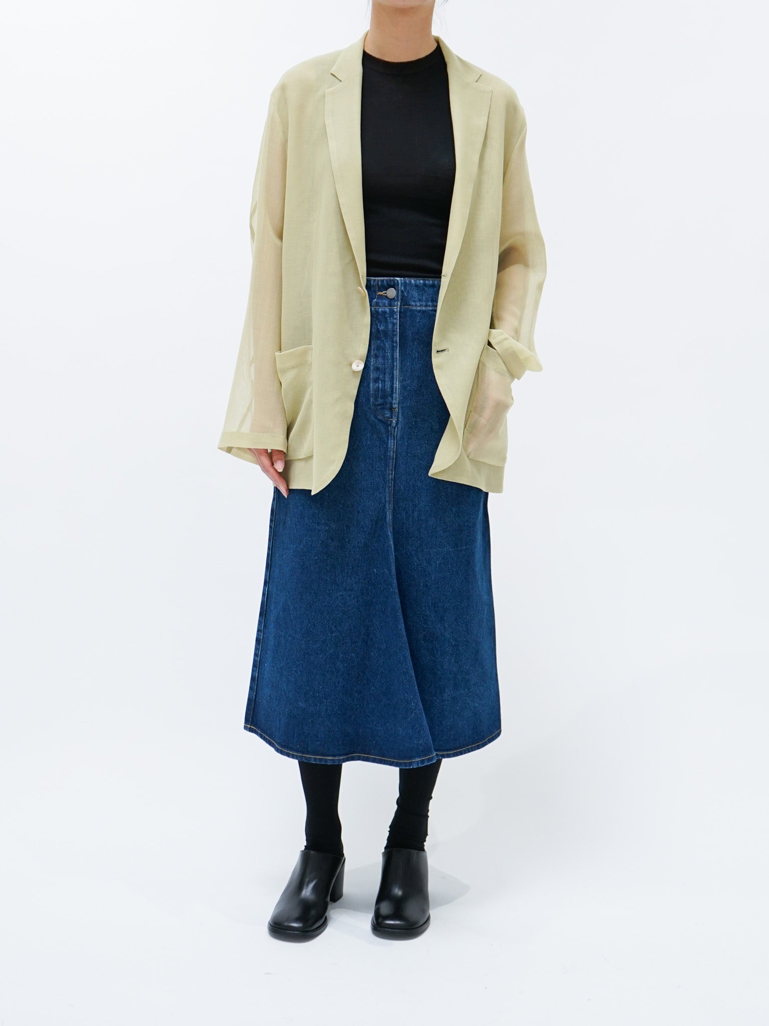 Namu Shop - Auralee Wool Recycle Polyester Leno Sheer Jacket - Yellow Green