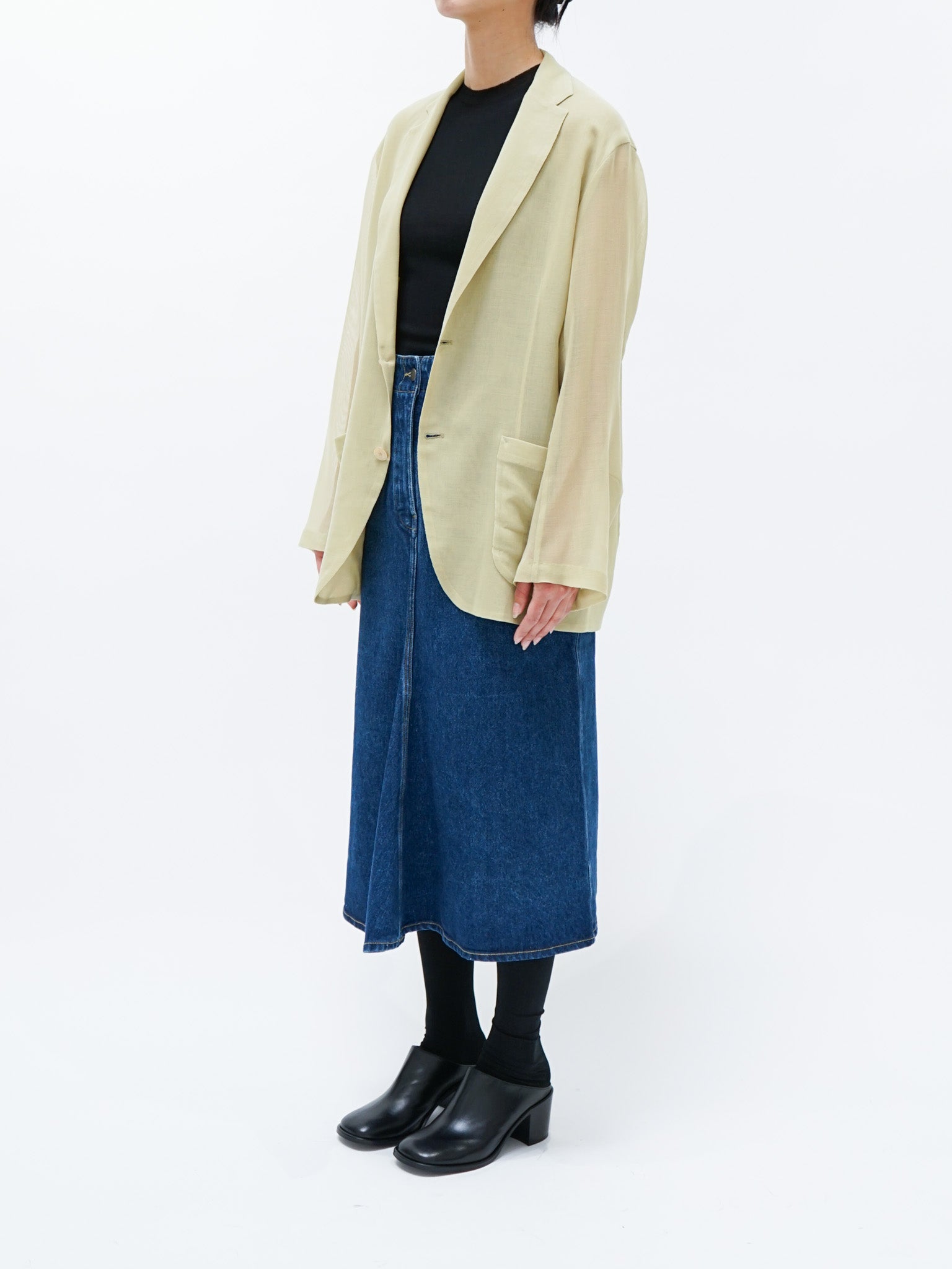 Namu Shop - Auralee Wool Recycle Polyester Leno Sheer Jacket - Yellow Green