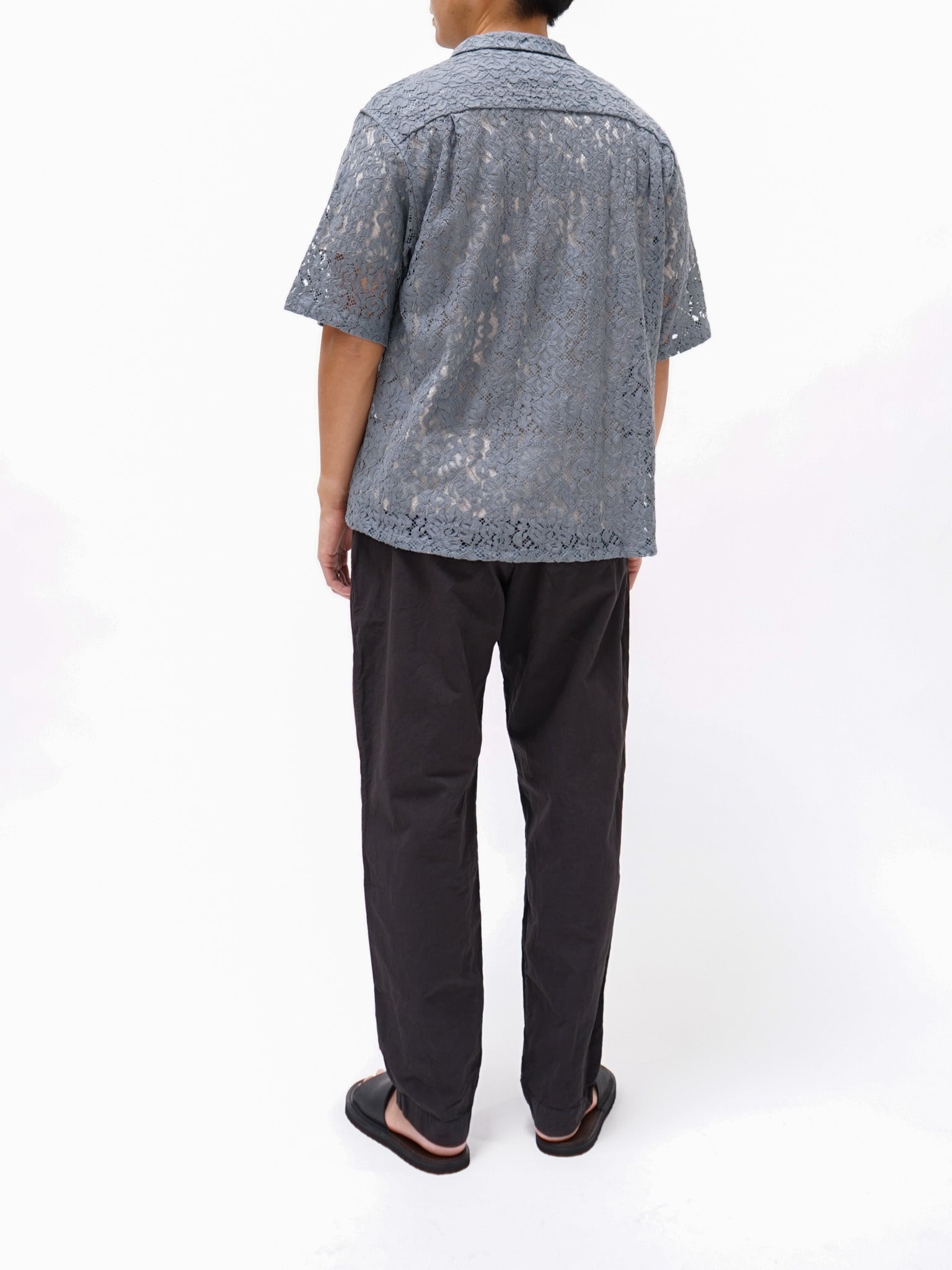 Namu Shop - Niche Open Collar S/S Shirt - Gray Lace Flower