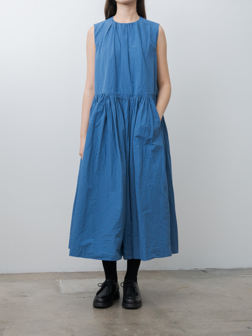 Pomme Ruche Dress CHALK POPLIN - Medium Blue