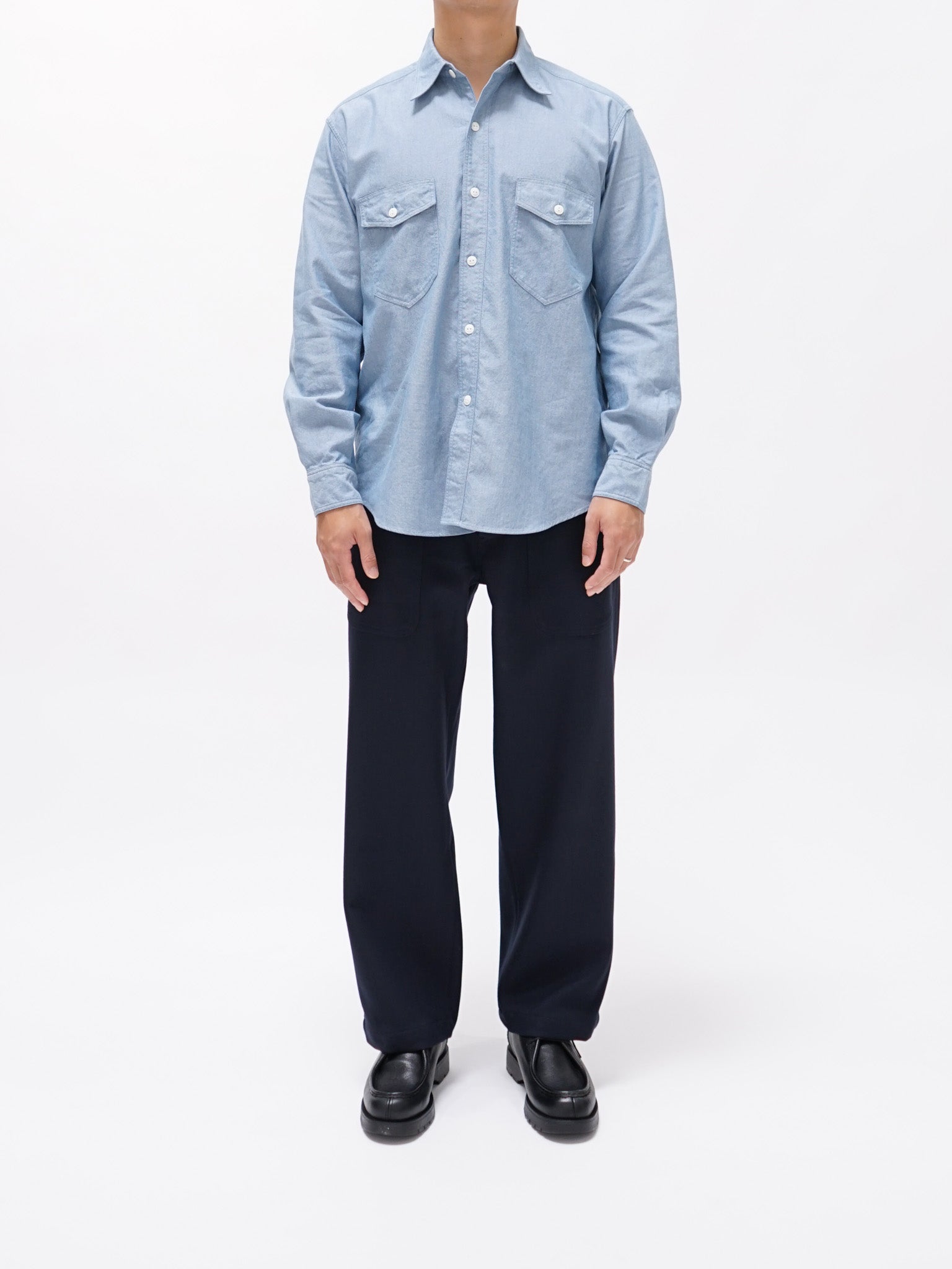 Namu Shop - Kaptain Sunshine Washed Finx Dungarees Work Shirt - Blue