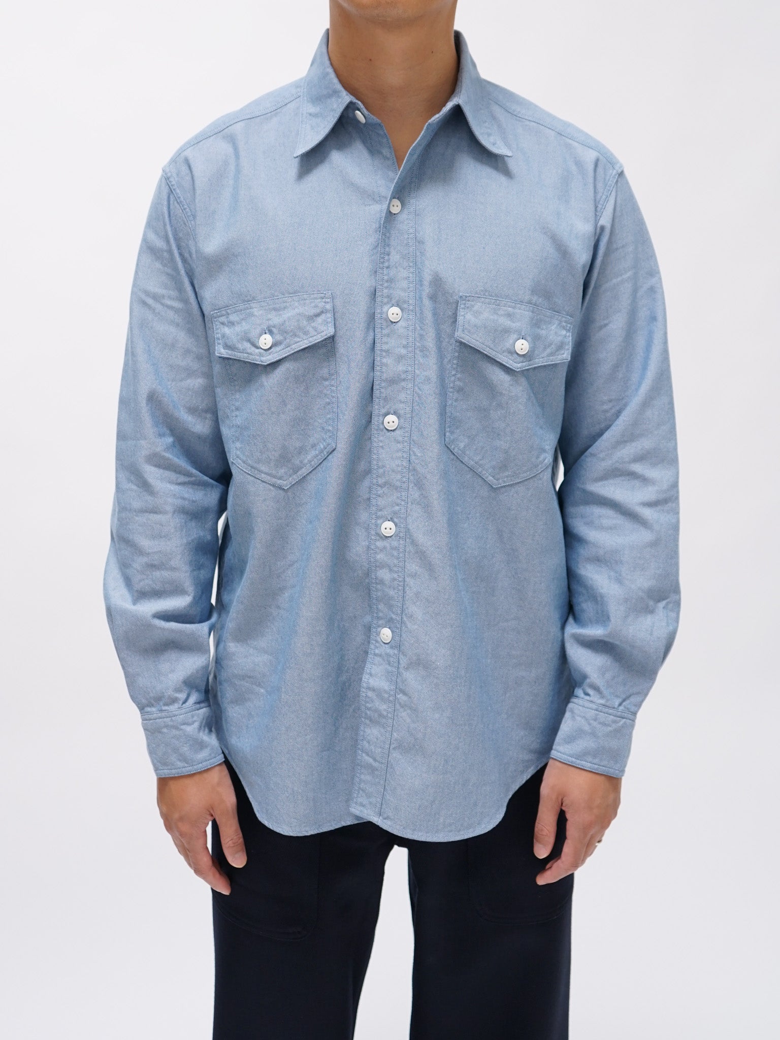 Namu Shop - Kaptain Sunshine Washed Finx Dungarees Work Shirt - Blue