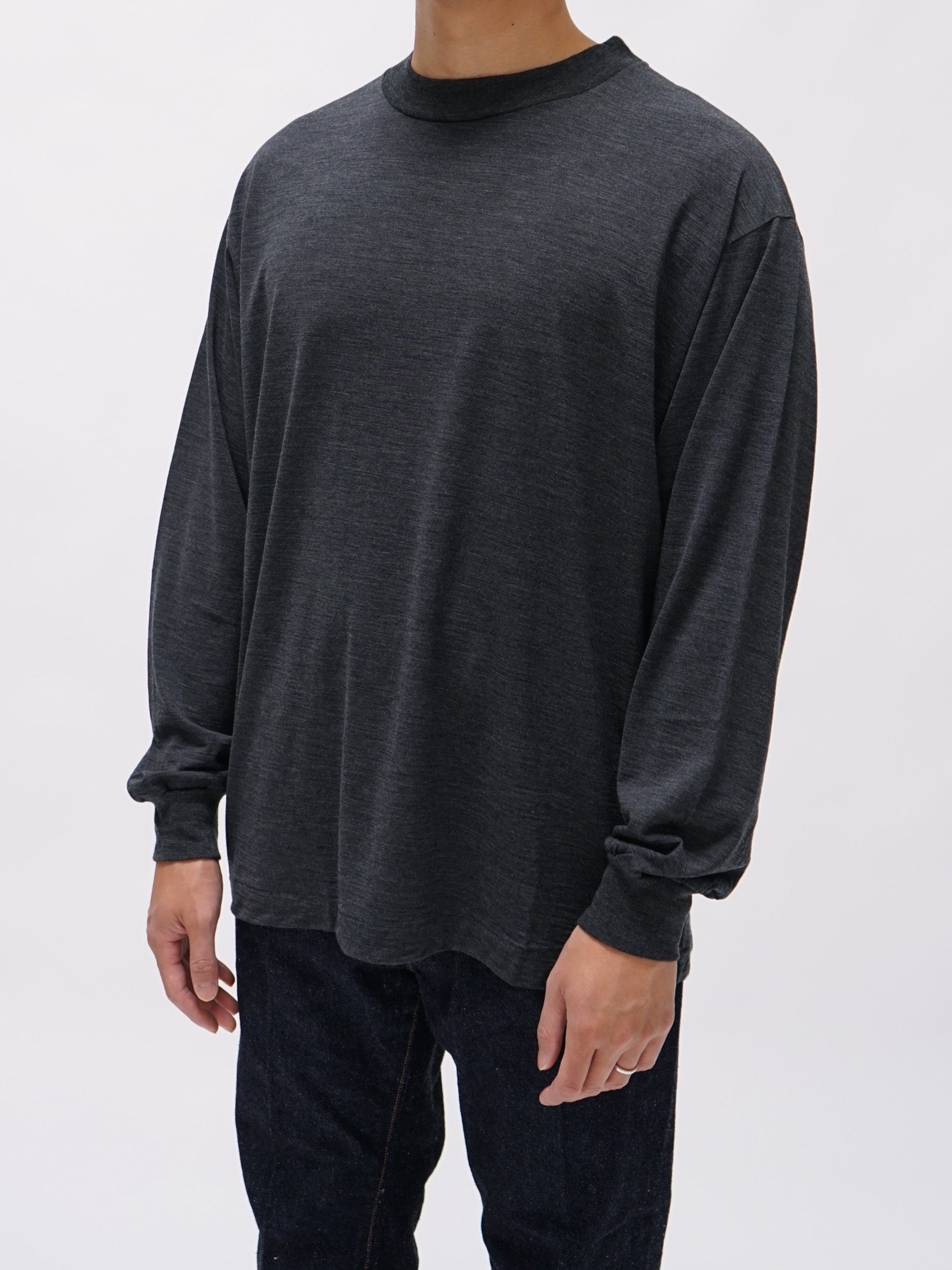 Namu Shop - Kaptain Sunshine Super Soft Washable Merino Tenjiku L/S Tee - Top Charcoal