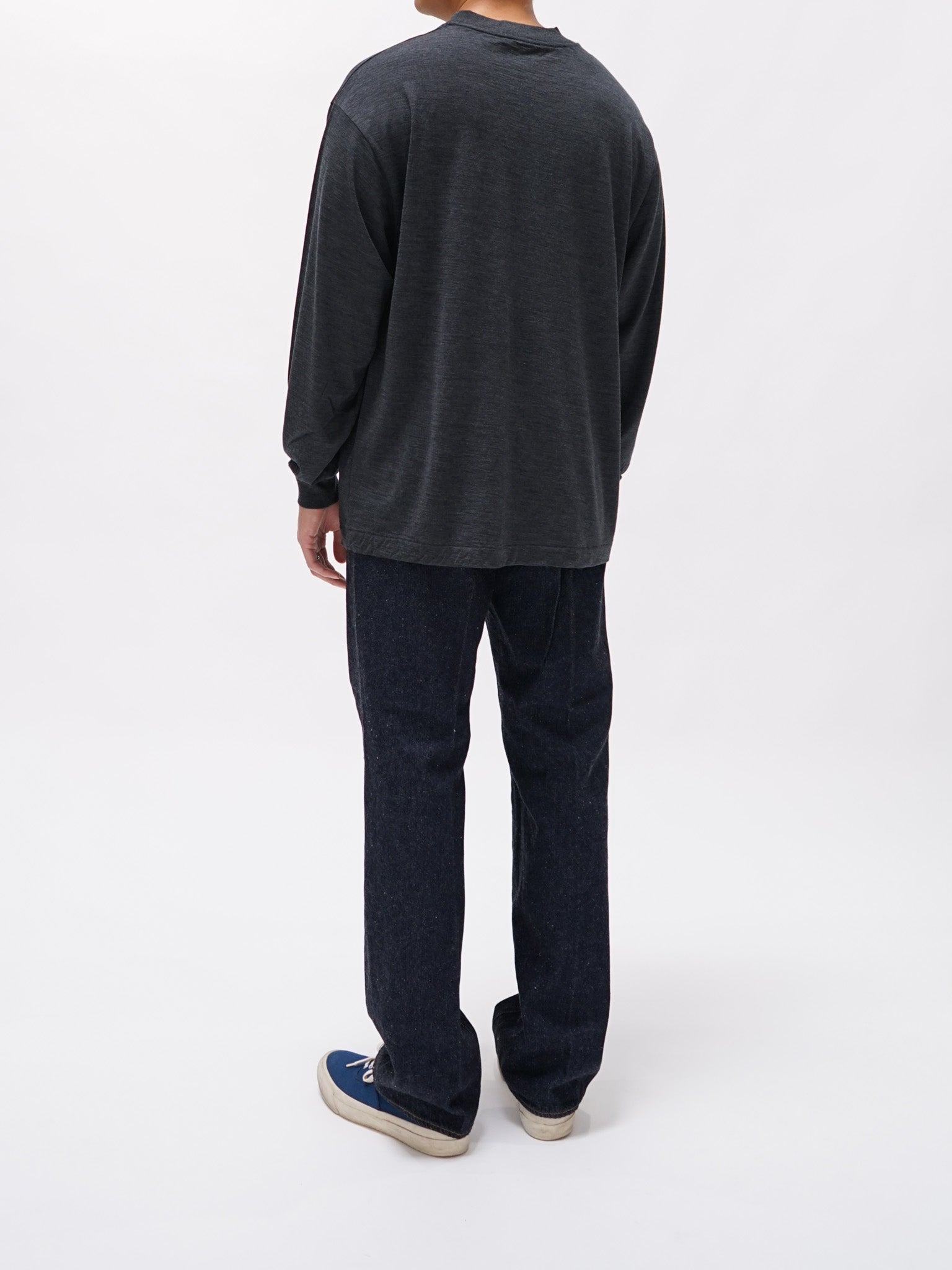Namu Shop - Kaptain Sunshine Super Soft Washable Merino Tenjiku L/S Tee - Top Charcoal