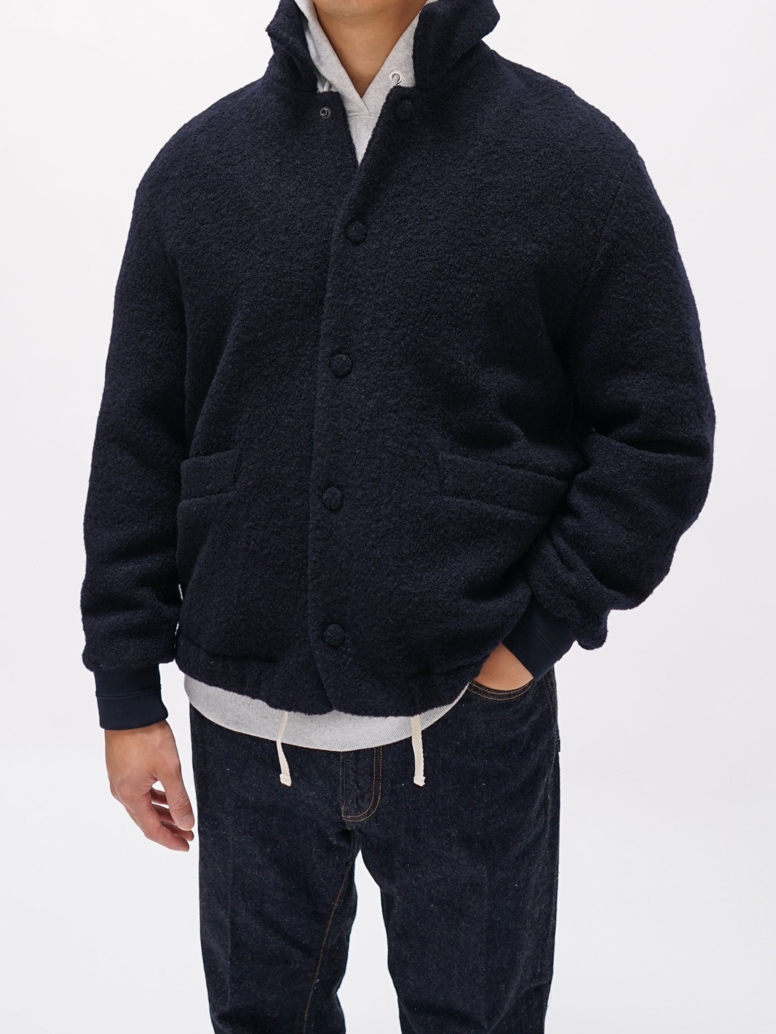 Namu Shop - Document Wool Boucle Blouson - Dark Navy