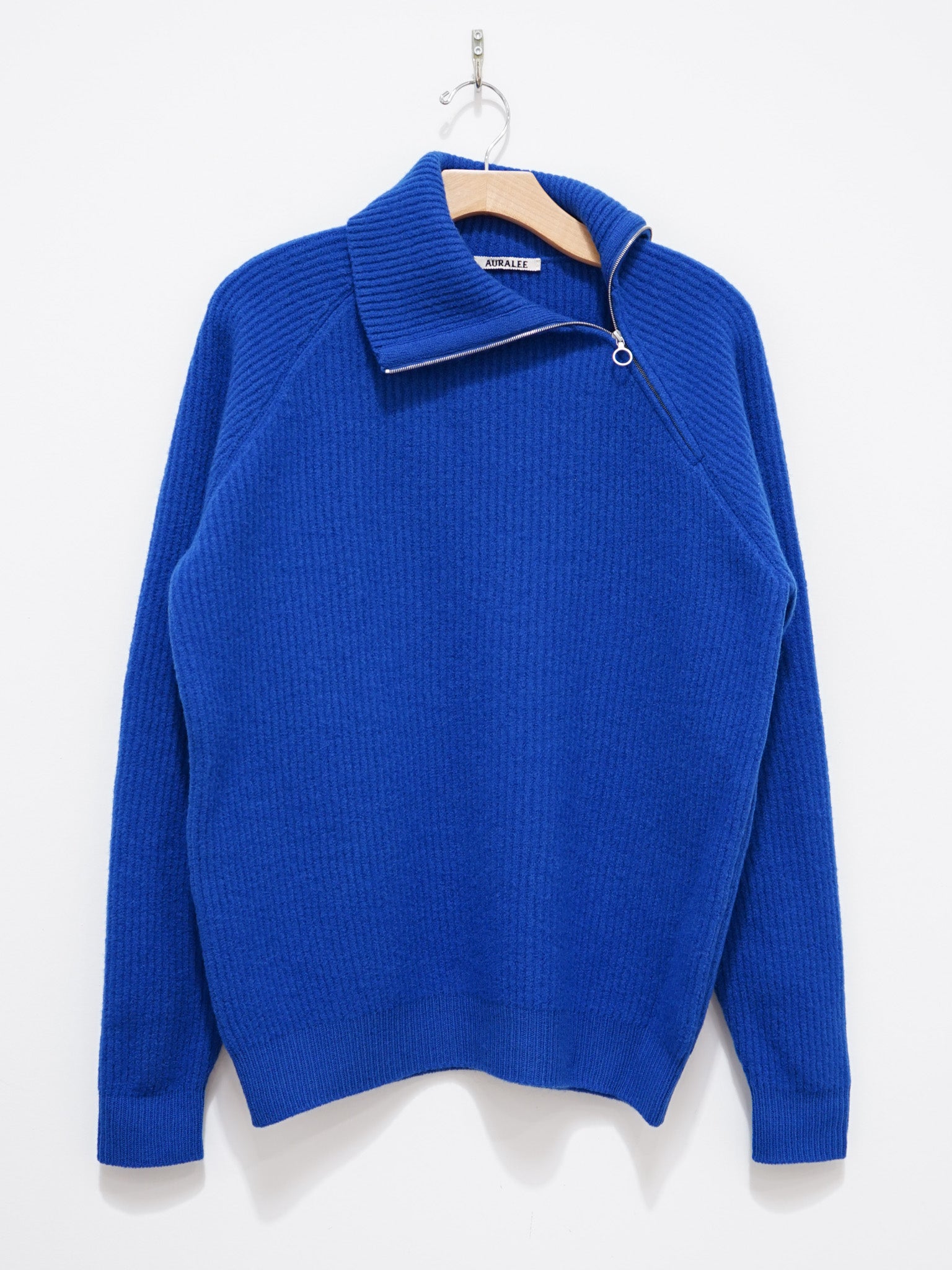 Milled French Merino Rib Knit Zip Pullover - Royal Blue