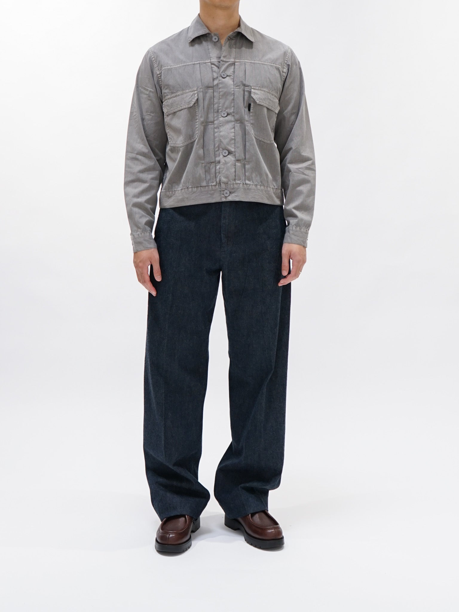 Namu Shop S H Trucker Shirt Gray Stripe