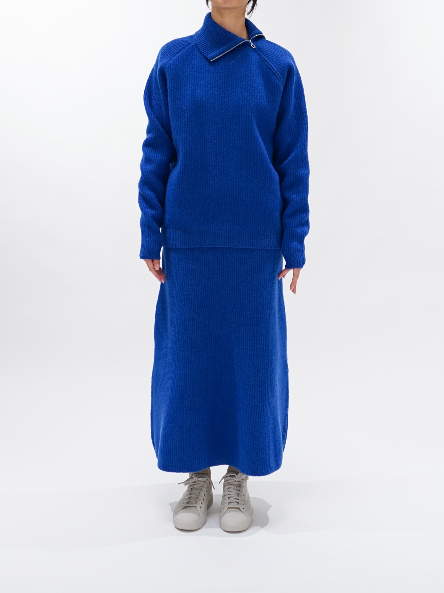 Namu Shop - Auralee Milled French Merino Rib Knit Zip Pullover - Royal Blue