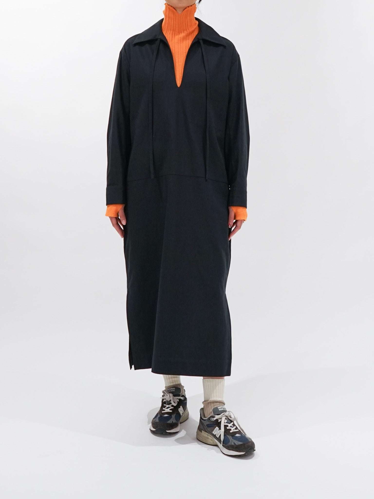 Namu Shop - Yleve Cotton Linen High Twist Gabardine Tunic Dress - Navy