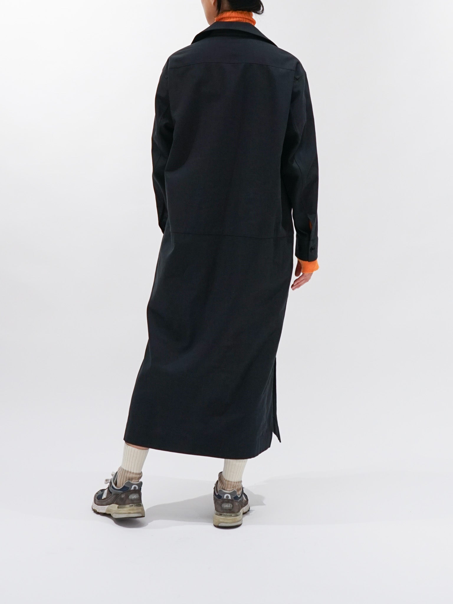 Cotton Linen High Twist Gabardine Tunic Dress - Navy Cotton Linen High Twist Gabardine Tunic Dress - Navy