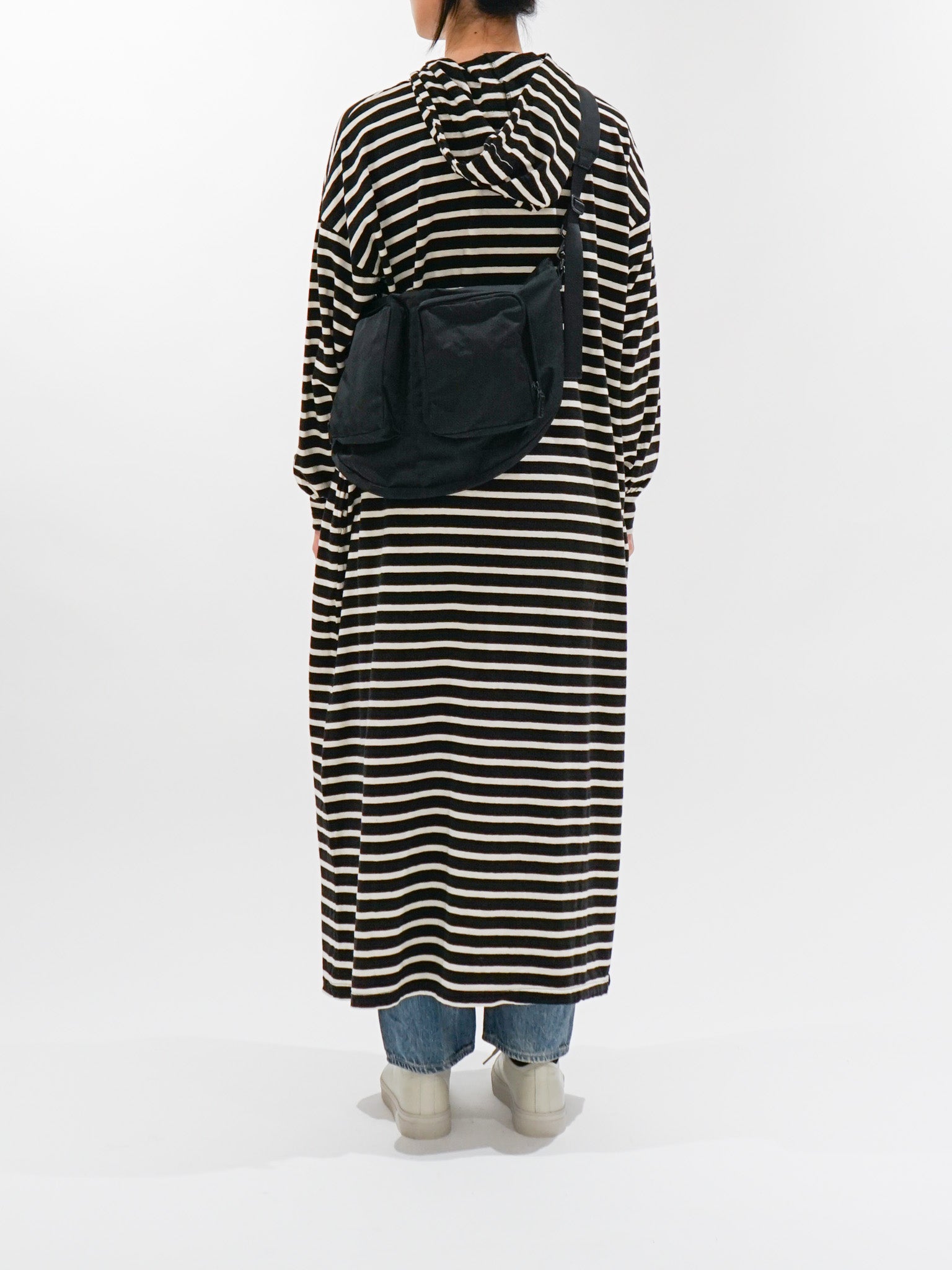 Namu Shop - Ichi Antiquites Striped Hoodie Dress - Black x Natural