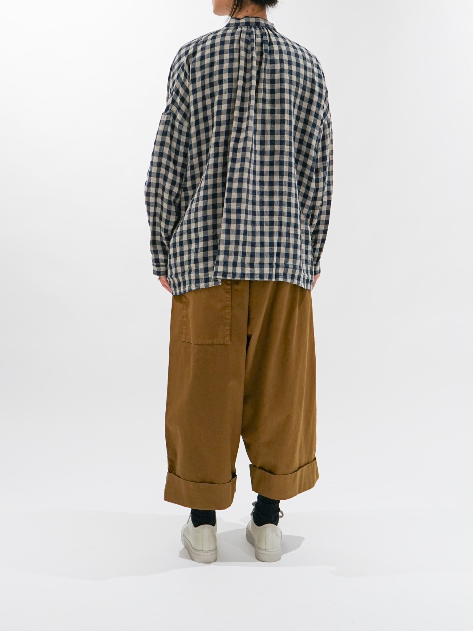 Namu Shop - Ichi Antiquites AZUMADAKI Linen Gingham Shirt - Beige x Navy
