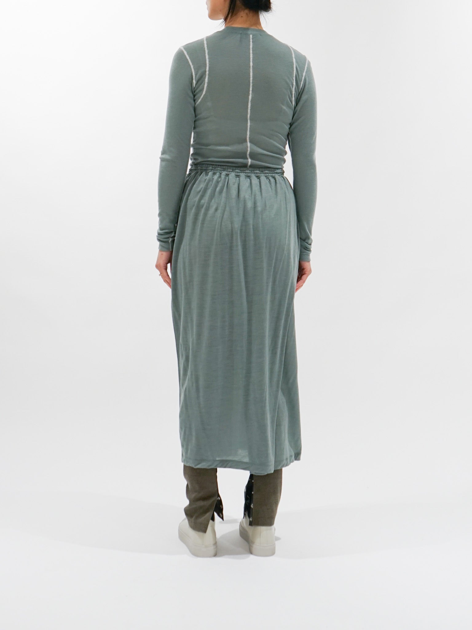 Namu Shop - Unfil Superfine Merino Ribbed Jersey Tee With Mohair Stitch - Patina Green x Off White