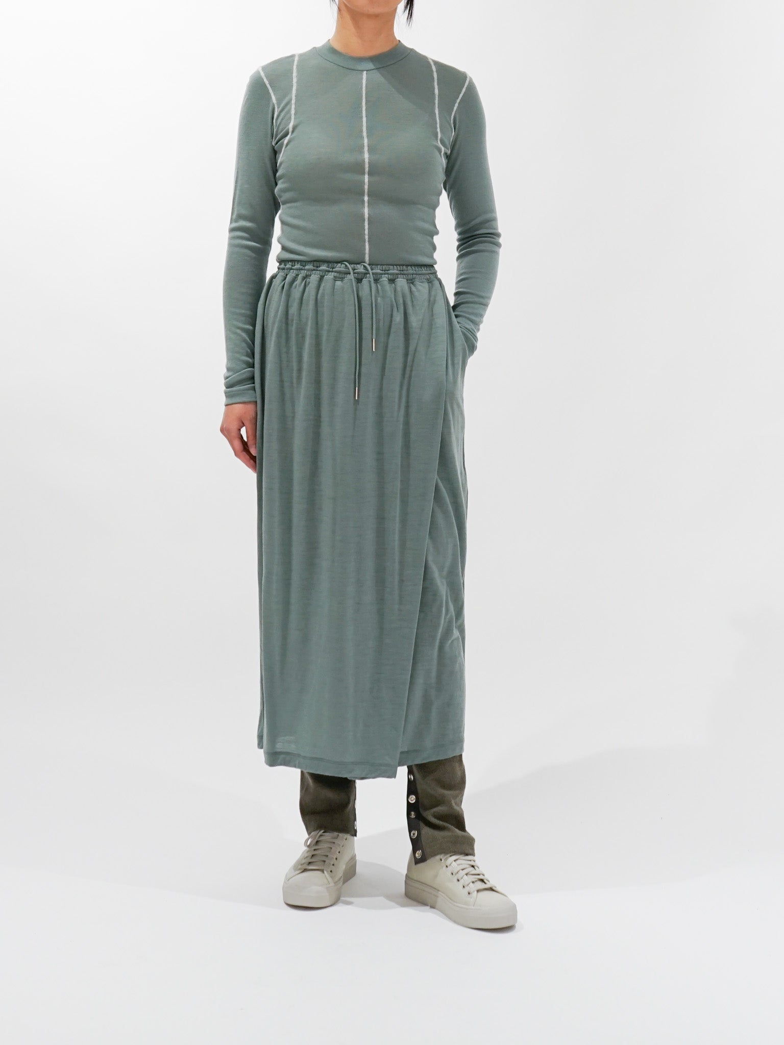 Namu Shop - Unfil Superfine Merino Plain Jersey Skirt - Patina Green