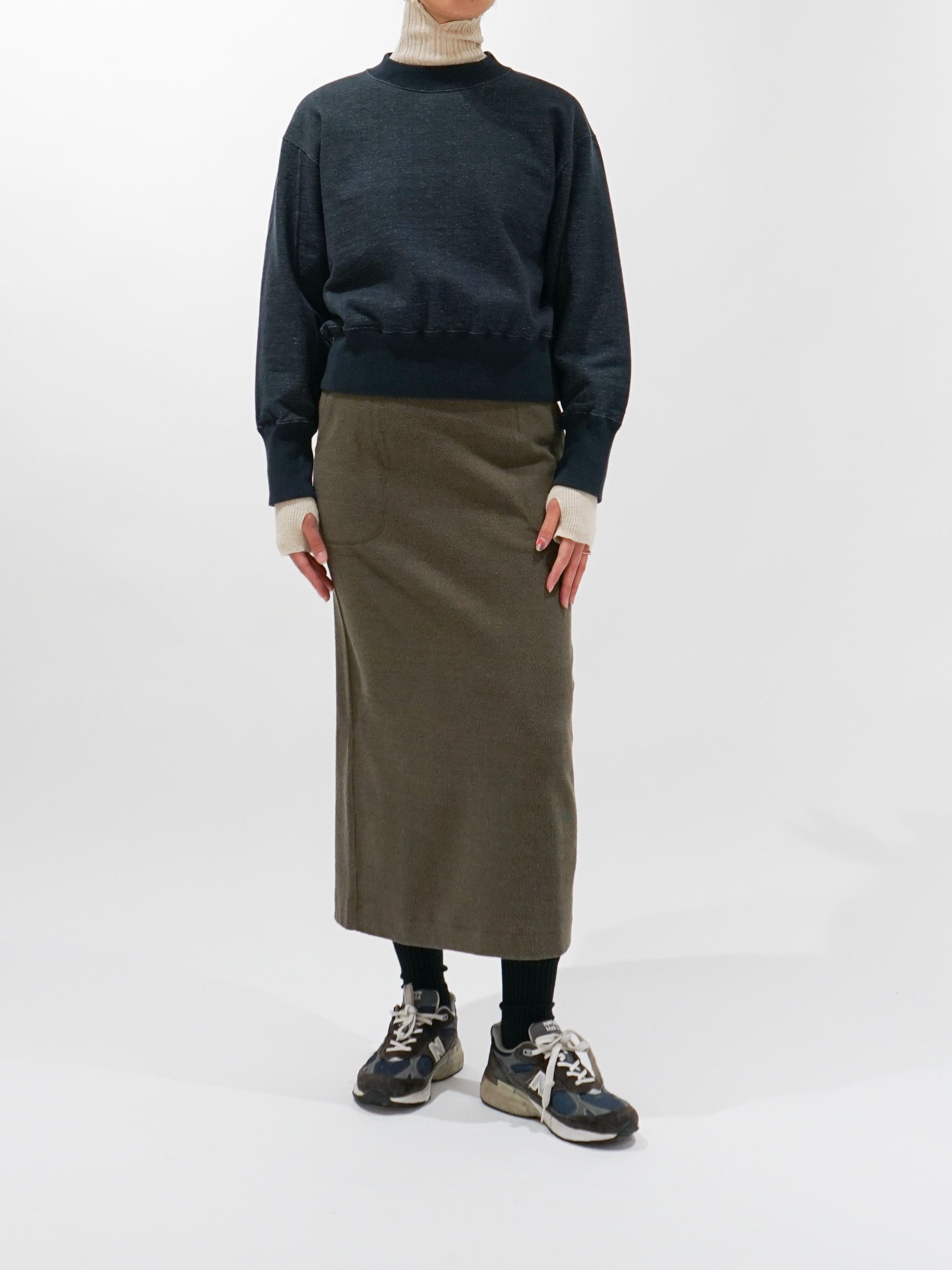 Namu Shop - Unfil Vintage Cotton Fleece Cropped Sweatshirt - Petrol Blue