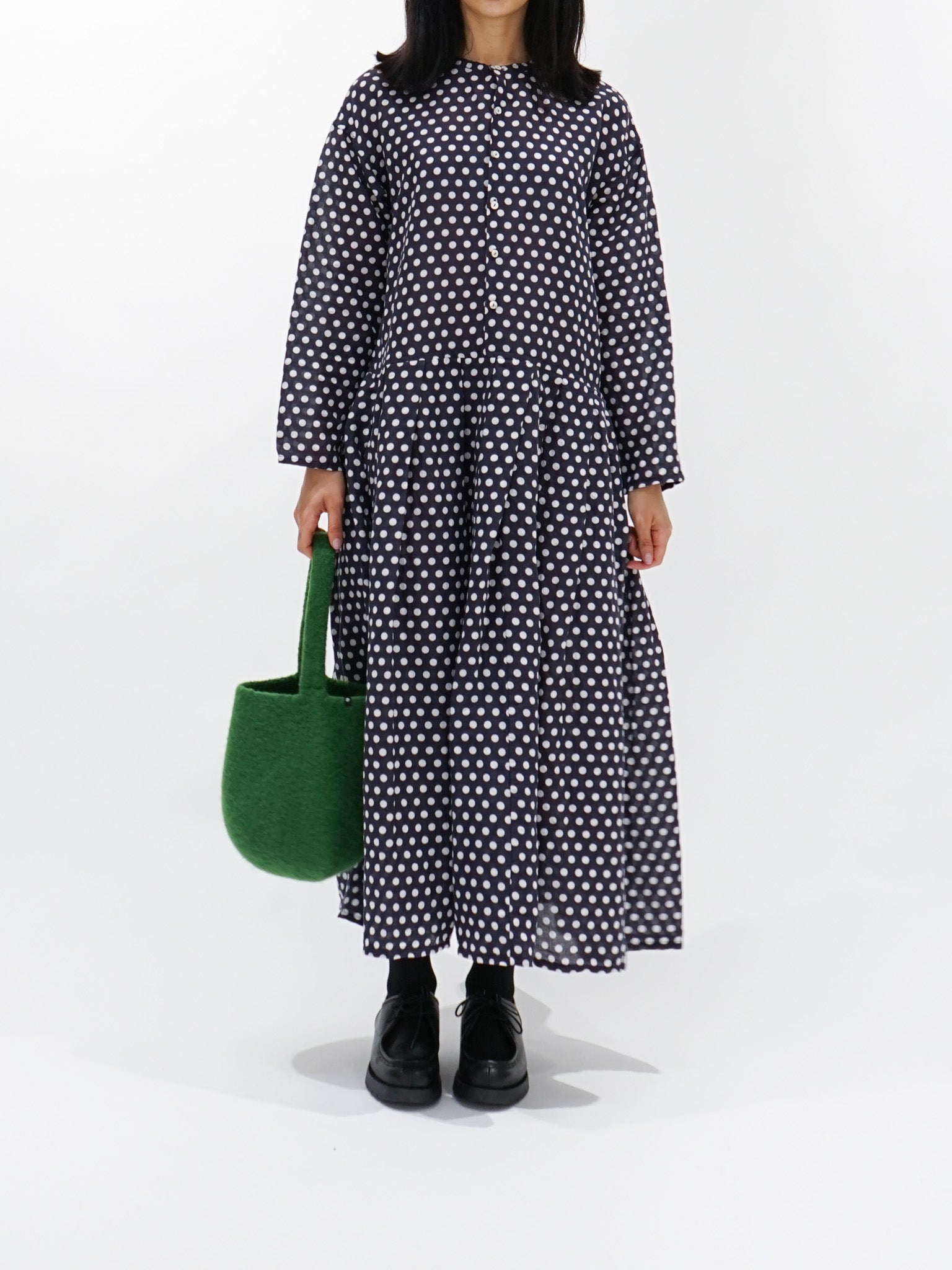 Namu Shop - Veritecoeur L/C Khadi Dot Dress - Dark Navy x Dot