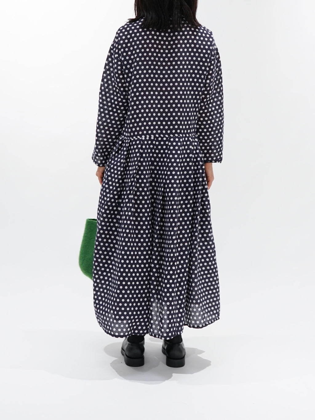 Namu Shop - Veritecoeur L/C Khadi Dot Dress - Dark Navy x Dot