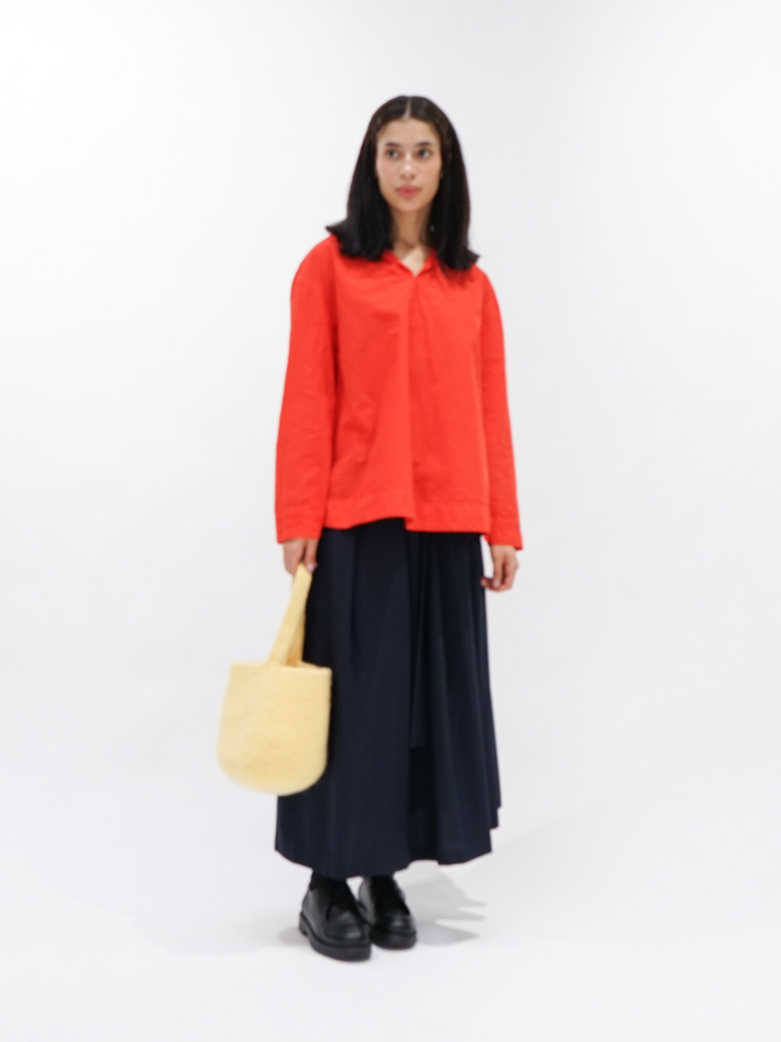 Namu Shop - Veritecoeur Shrink Sailor Collar Shirt - Red Orange