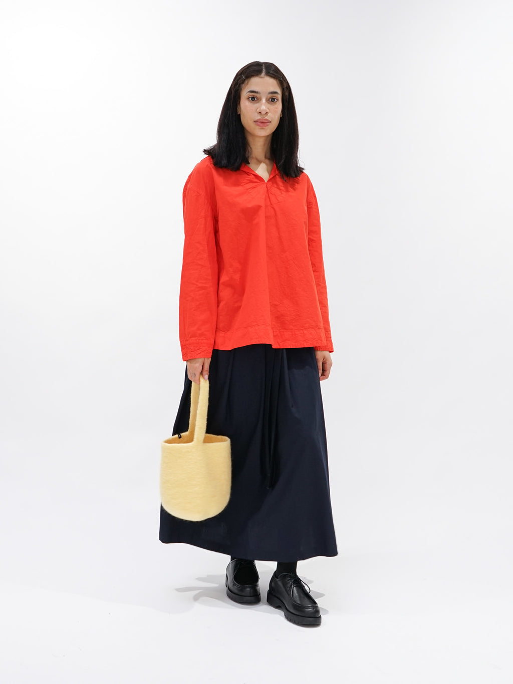 Namu Shop - Veritecoeur Shrink Sailor Collar Shirt - Red Orange