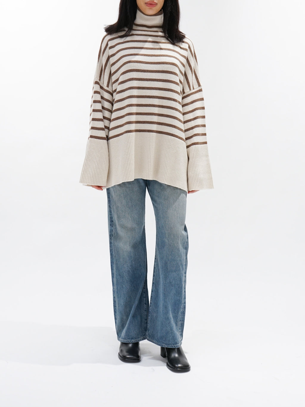 Namu Shop - ICHI Border Turtleneck Knit - White x Mocha