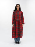 Namu Shop - ICHI Brushed Wool Gather Check Dress - Red