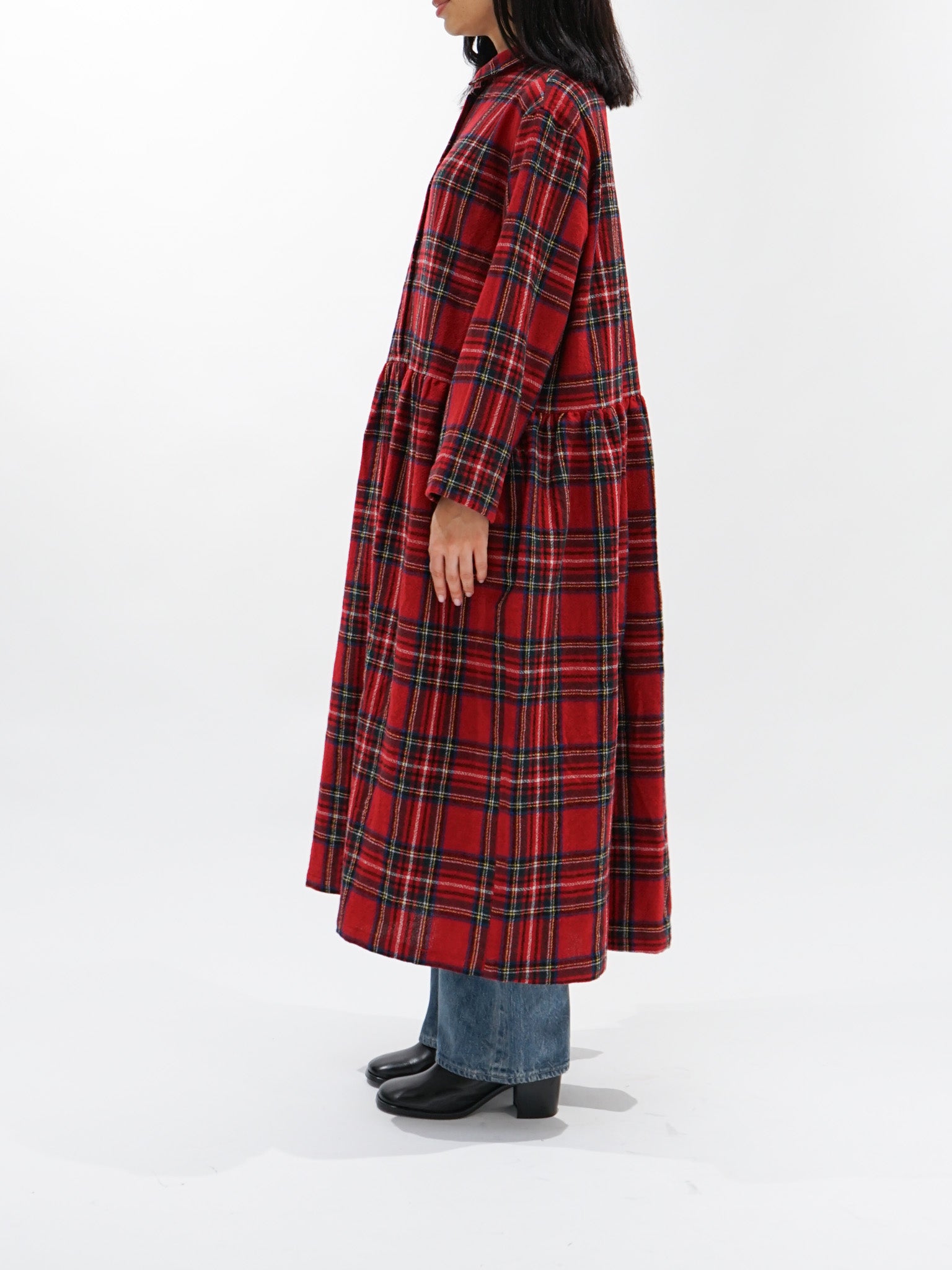 Namu Shop - ICHI Brushed Wool Gather Check Dress - Red