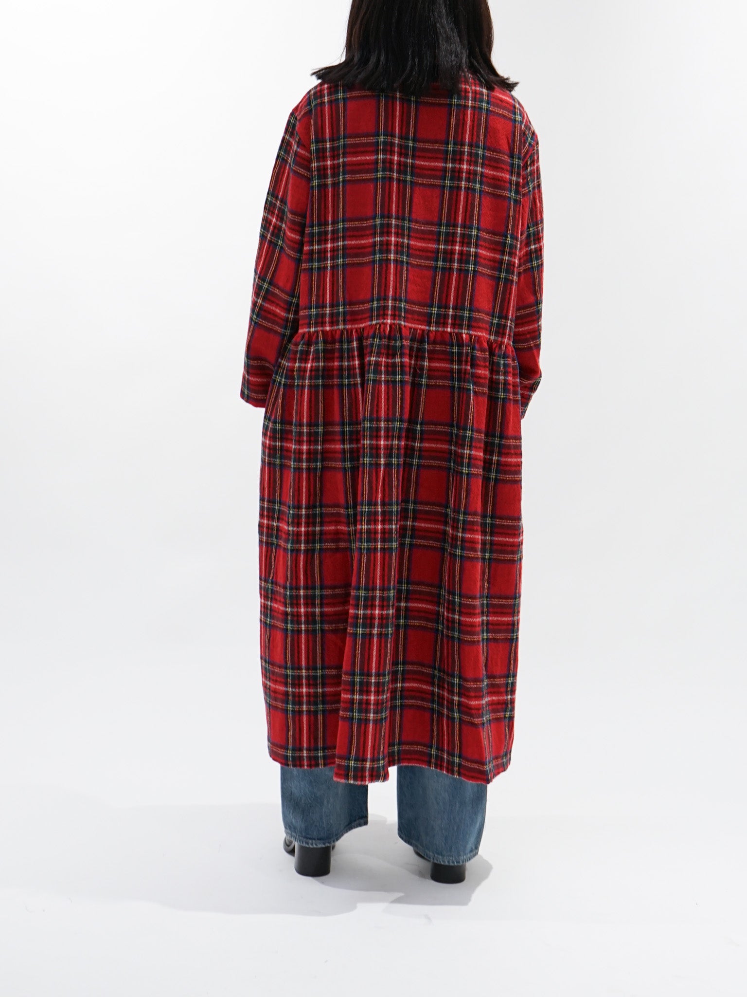 Namu Shop - ICHI Brushed Wool Gather Check Dress - Red