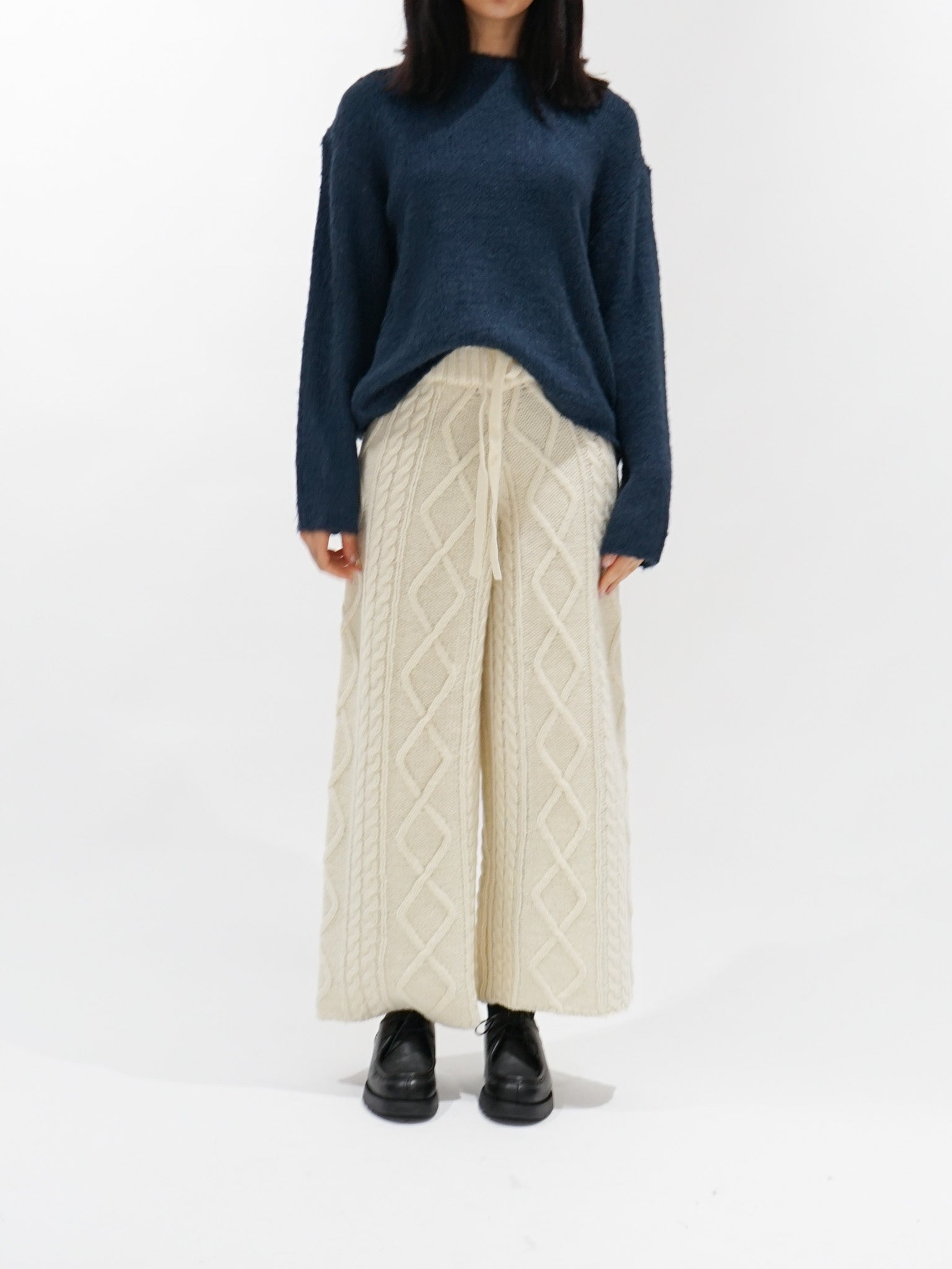 Namu Shop - ICHI Wool Cable Knit Pants - White