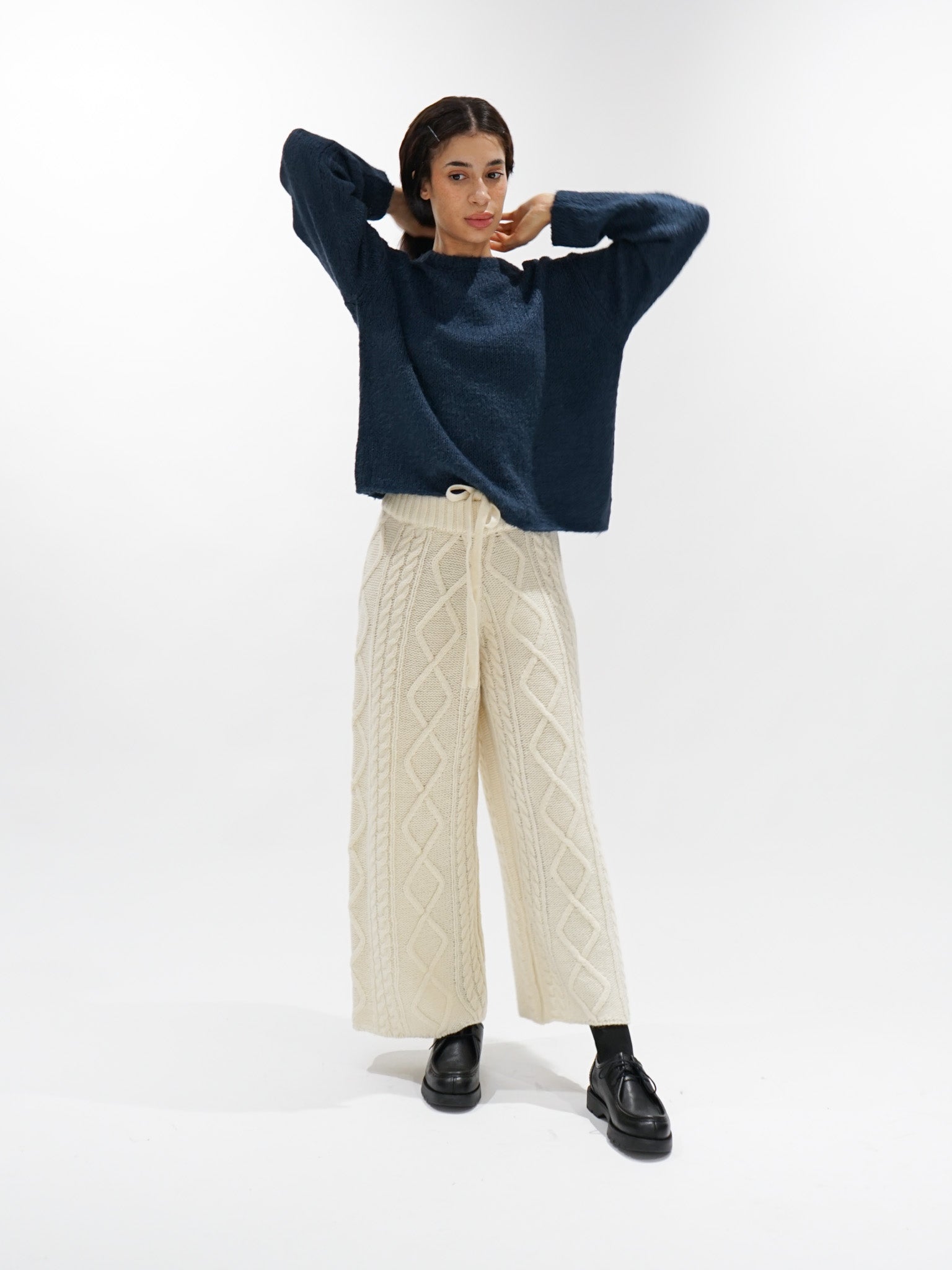 Namu Shop - ICHI Wool Cable Knit Pants - White