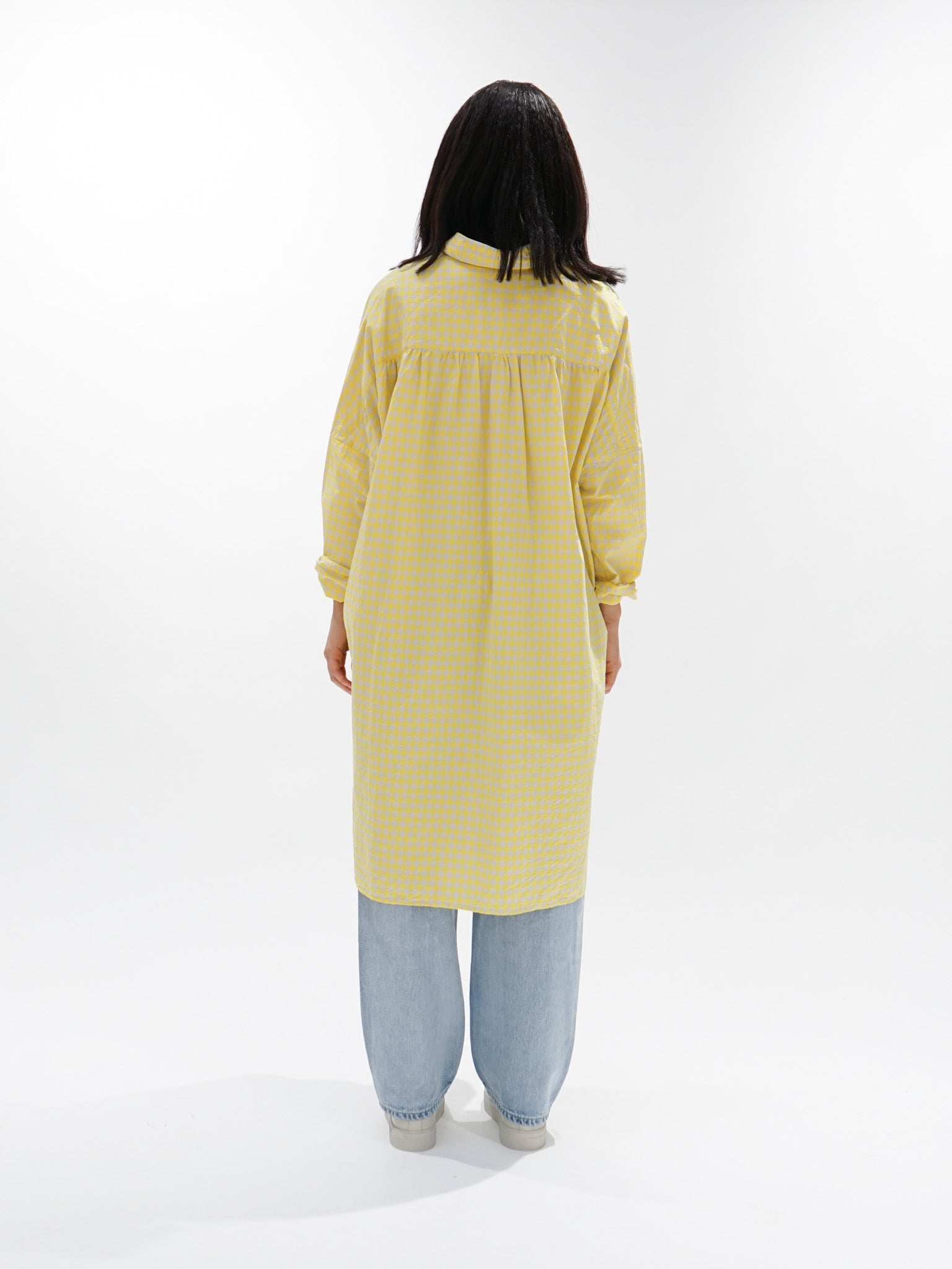 Namu Shop - Veritecoeur Back Gathered Dress - Yellow x Gray