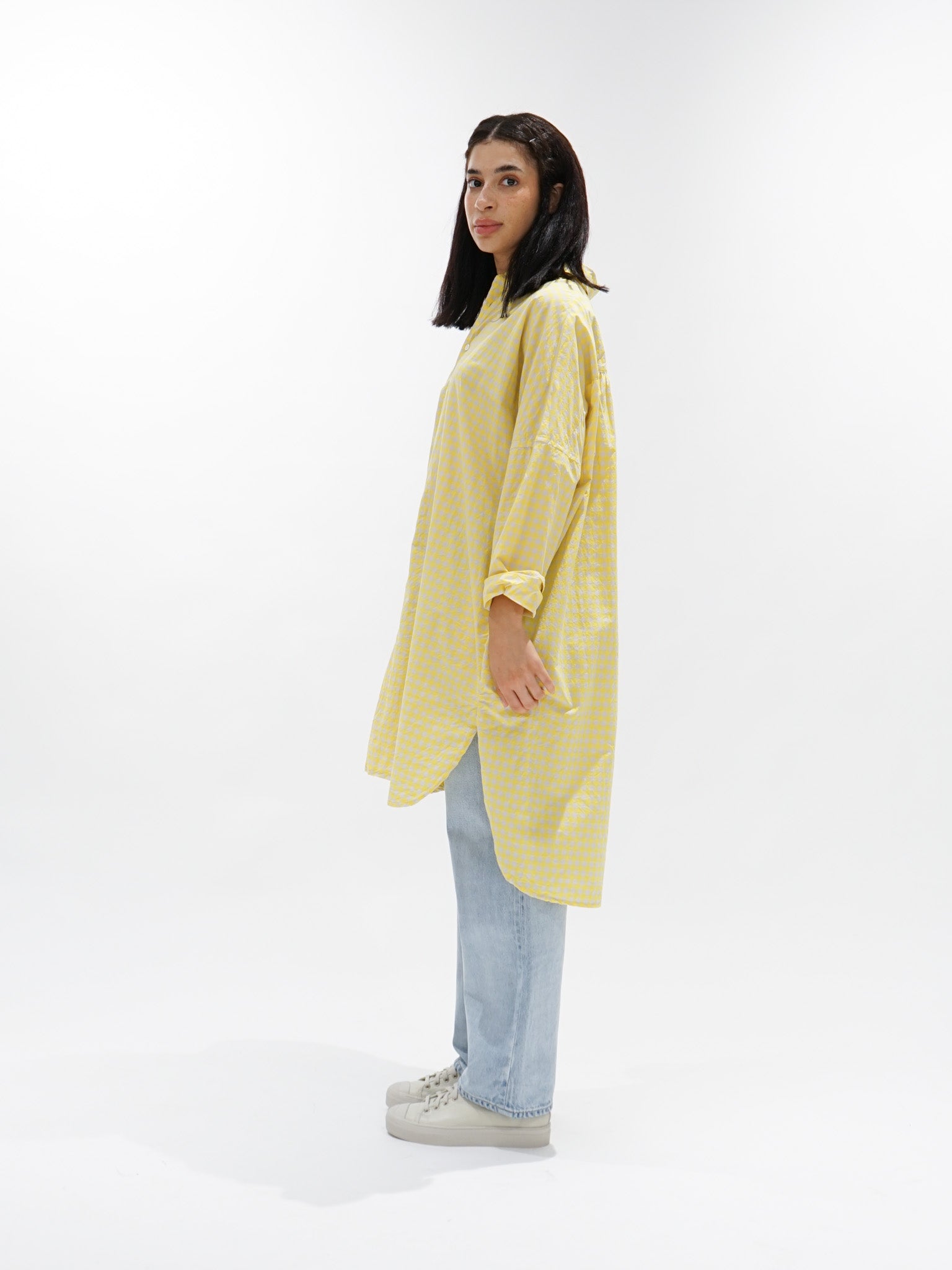 Namu Shop - Veritecoeur Back Gathered Dress - Yellow x Gray