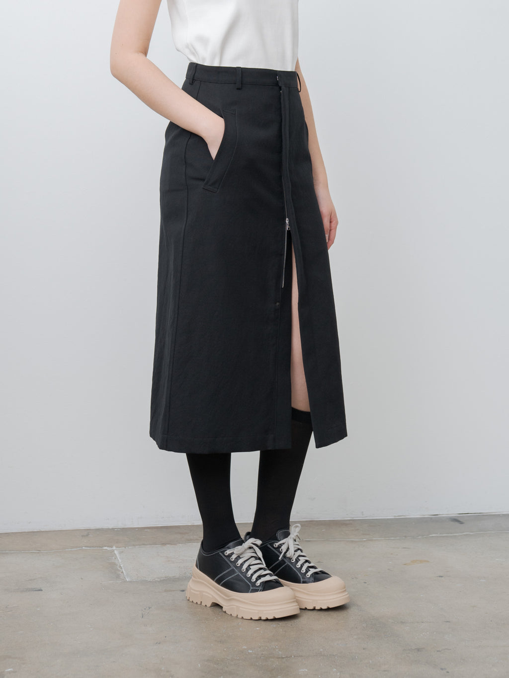 Namu Shop - Auralee Wool Cotton Linen Ox Skirt - Black