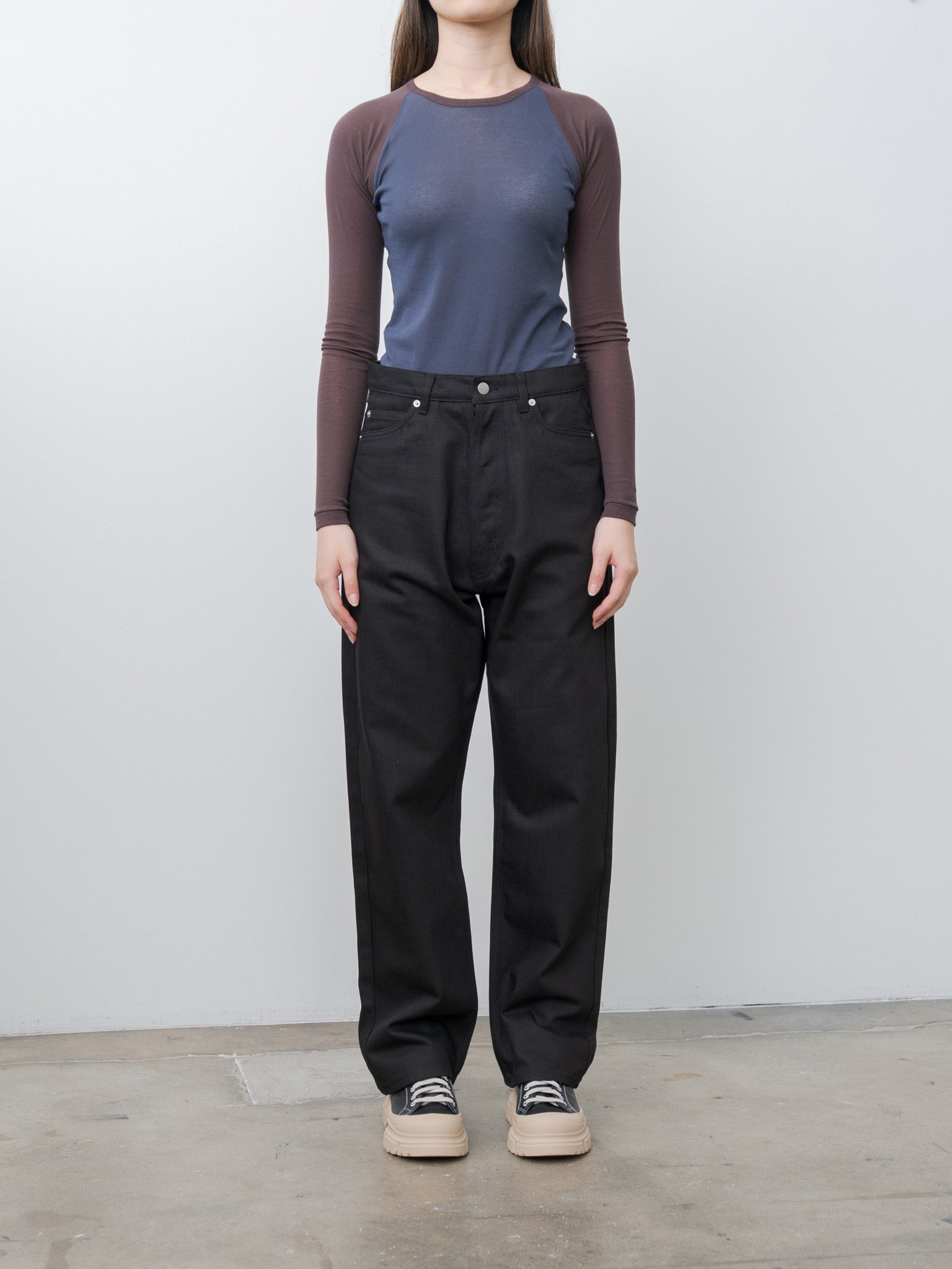 Namu Shop - Auralee Super High Gauge Sheer Rib Raglan P/O - Navy × Dark Brown