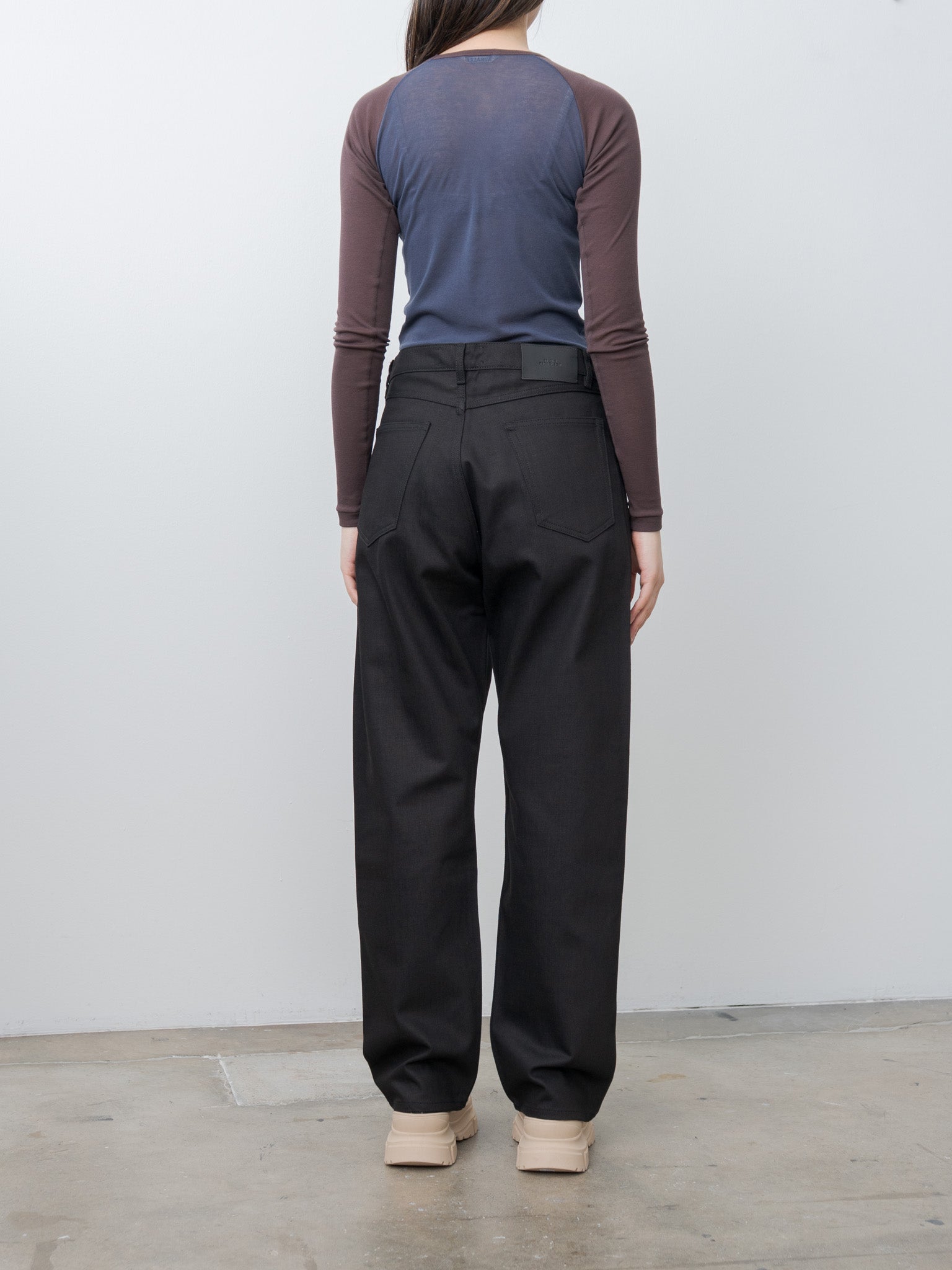 Namu Shop - Auralee Super High Gauge Sheer Rib Raglan P/O - Navy × Dark Brown