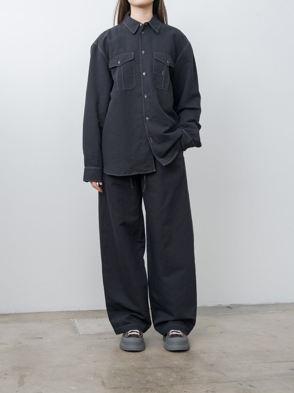 Namu Shop - Studio Nicholson LOURO Utility Pocket Shirt - Black Grape