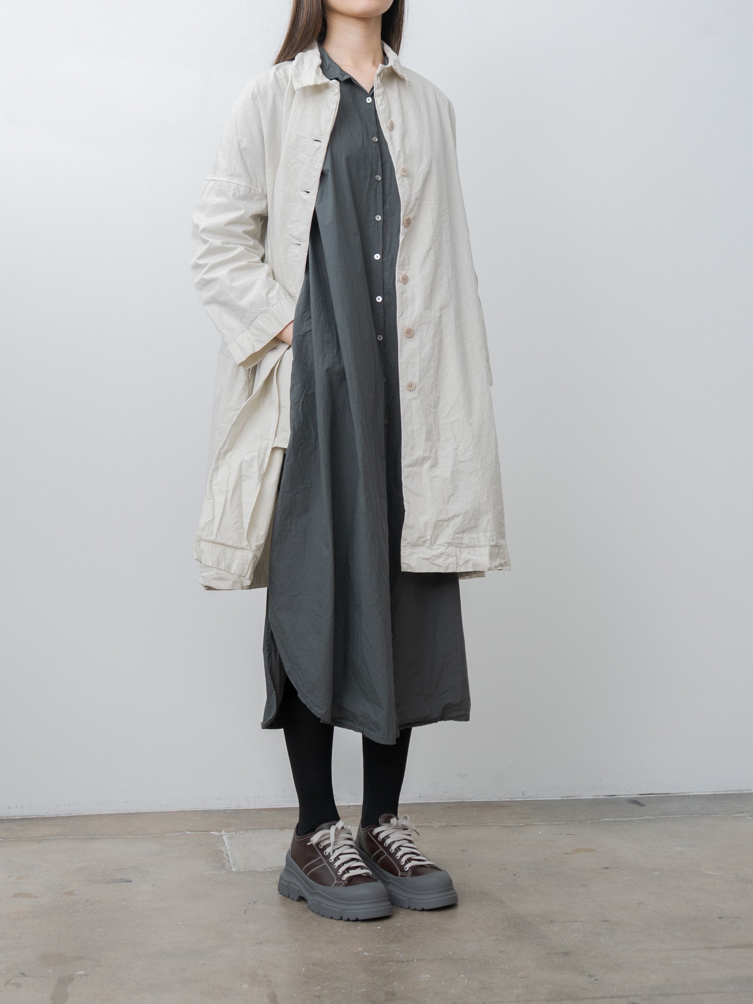 Album di Famiglia Long Shirt Dress - Thyme, Paper Cotton