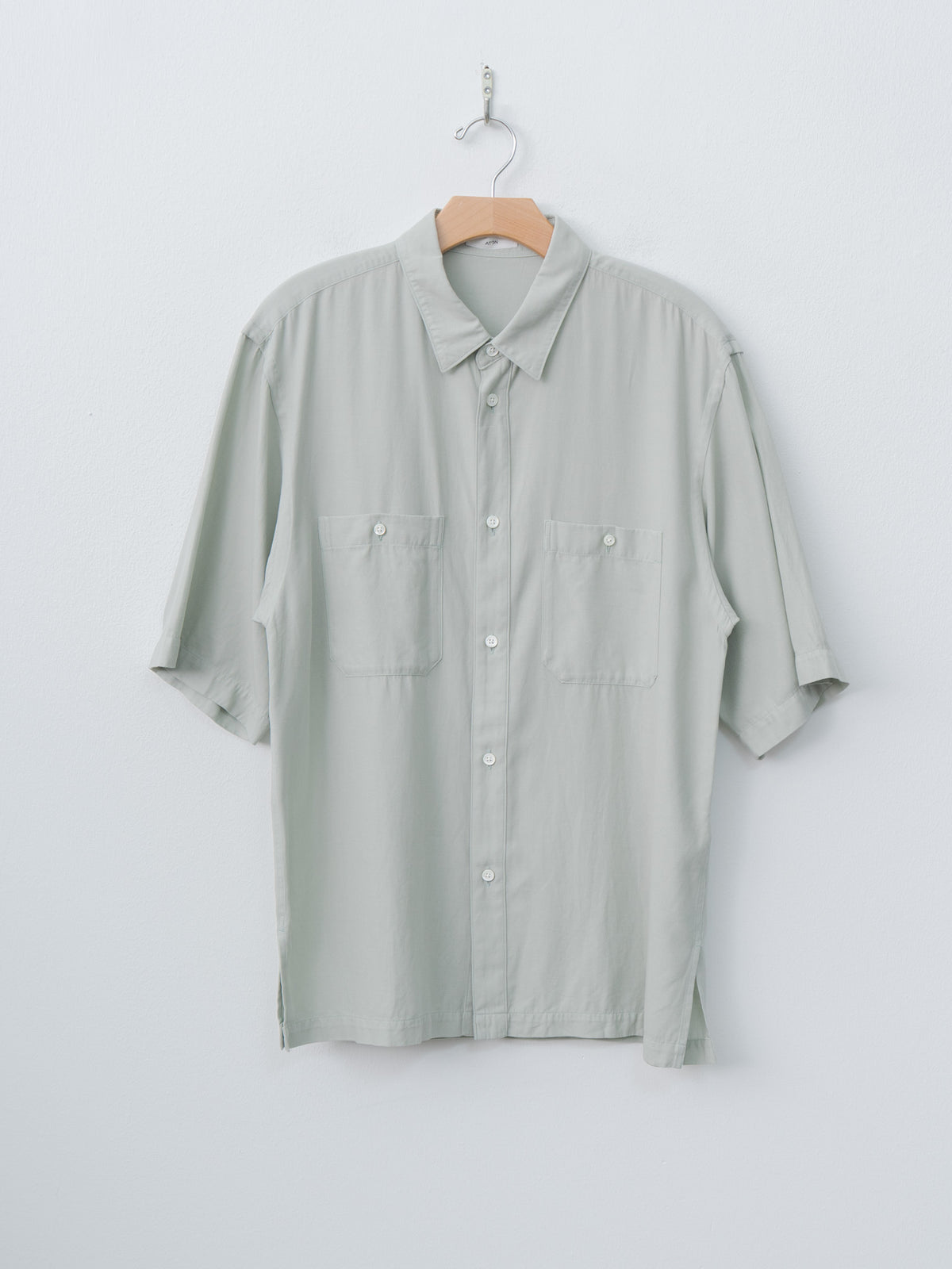 Namu Shop - Aton Cotton Silk Viera Loose Fit Half Sleeve Shirt - Green