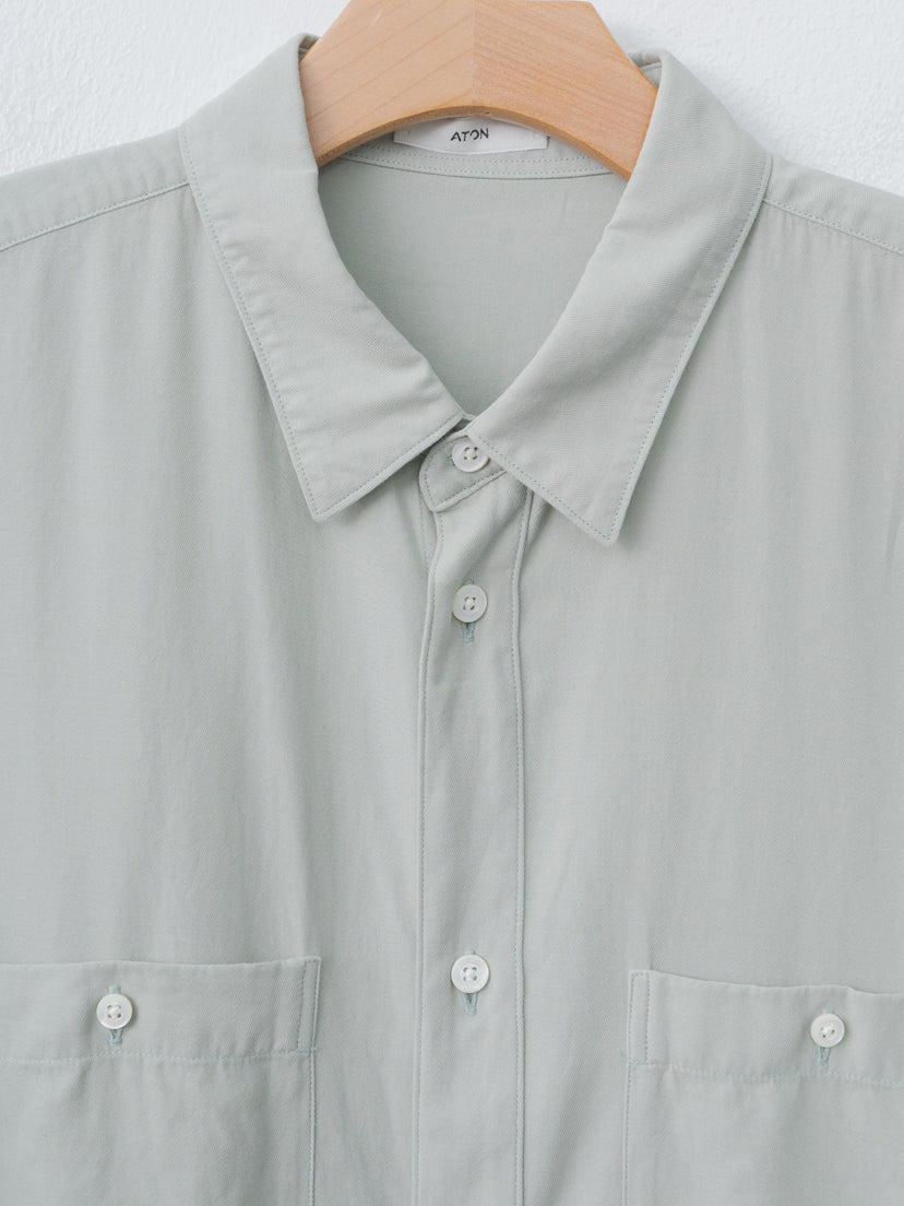 Namu Shop - Aton Cotton Silk Viera Loose Fit Half Sleeve Shirt - Green