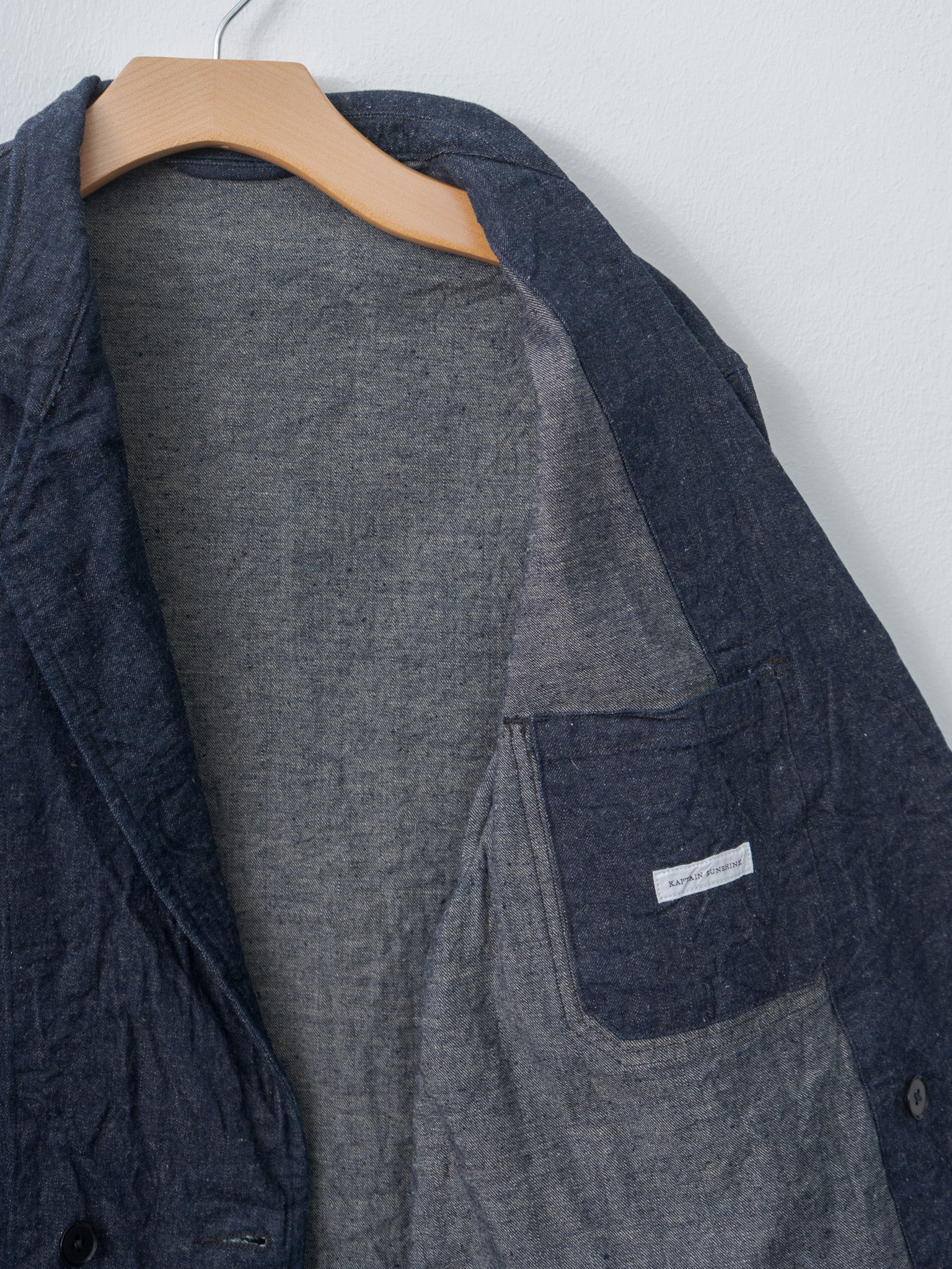 Namu Shop - Kaptain Sunshine Cotton Linen Denim DB Take Easy Jacket - Indigo