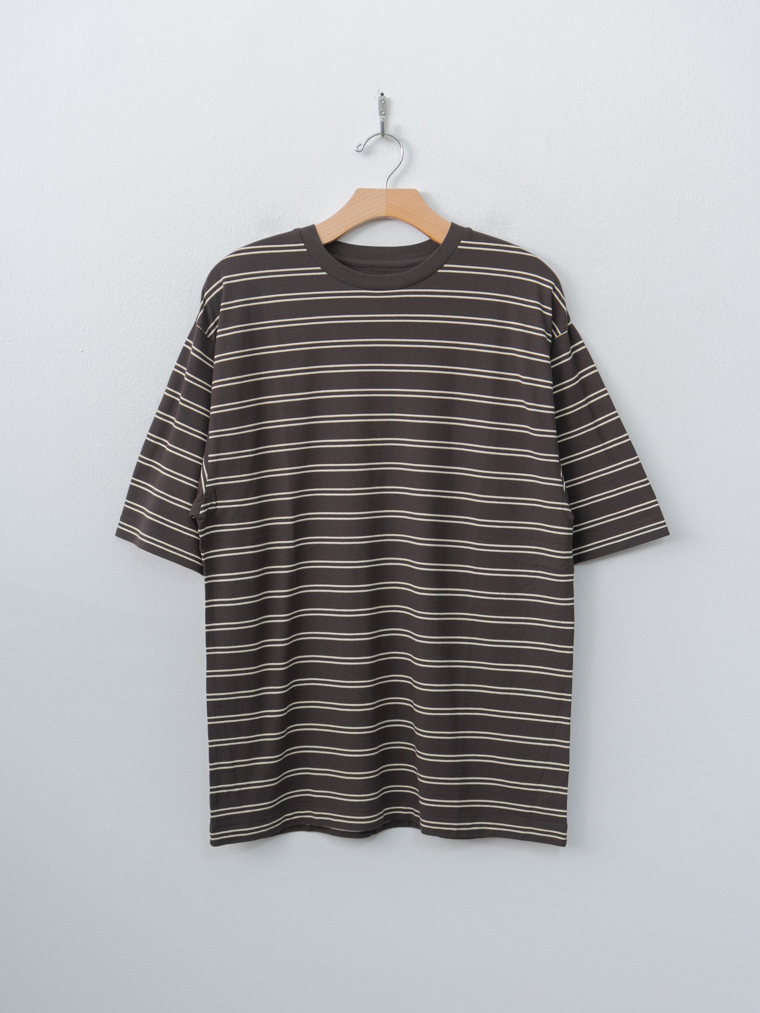 Namu Shop - Kaptain Sunshine Hard Twisted Stripe Jersey Half-Sleeve Tee - Brown Wide Stripe