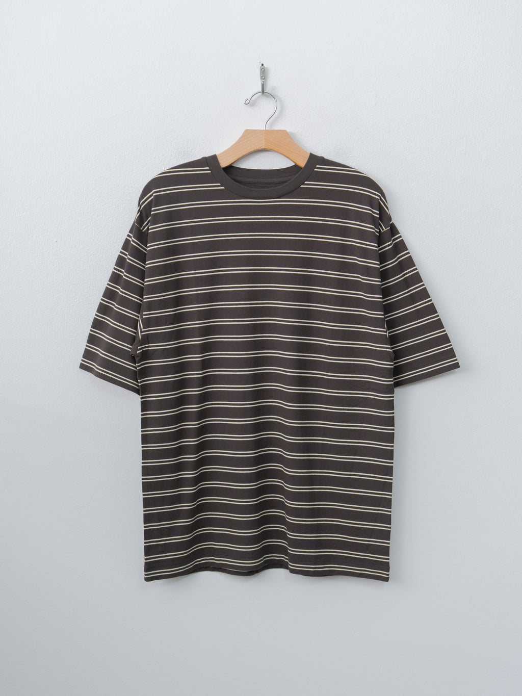 Namu Shop - Kaptain Sunshine Hard Twisted Stripe Jersey Half-Sleeve Tee - Brown Wide Stripe