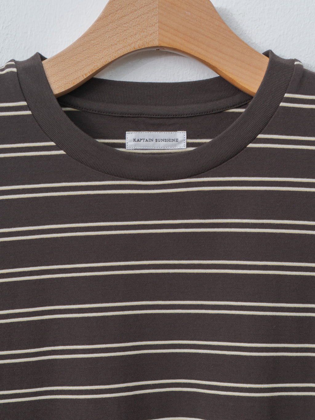 Namu Shop - Kaptain Sunshine Hard Twisted Stripe Jersey Half-Sleeve Tee - Brown Wide Stripe