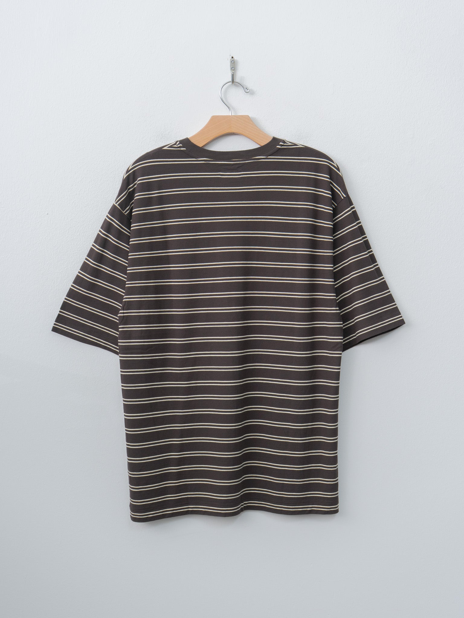 Namu Shop - Kaptain Sunshine Hard Twisted Stripe Jersey Half-Sleeve Tee - Brown Wide Stripe