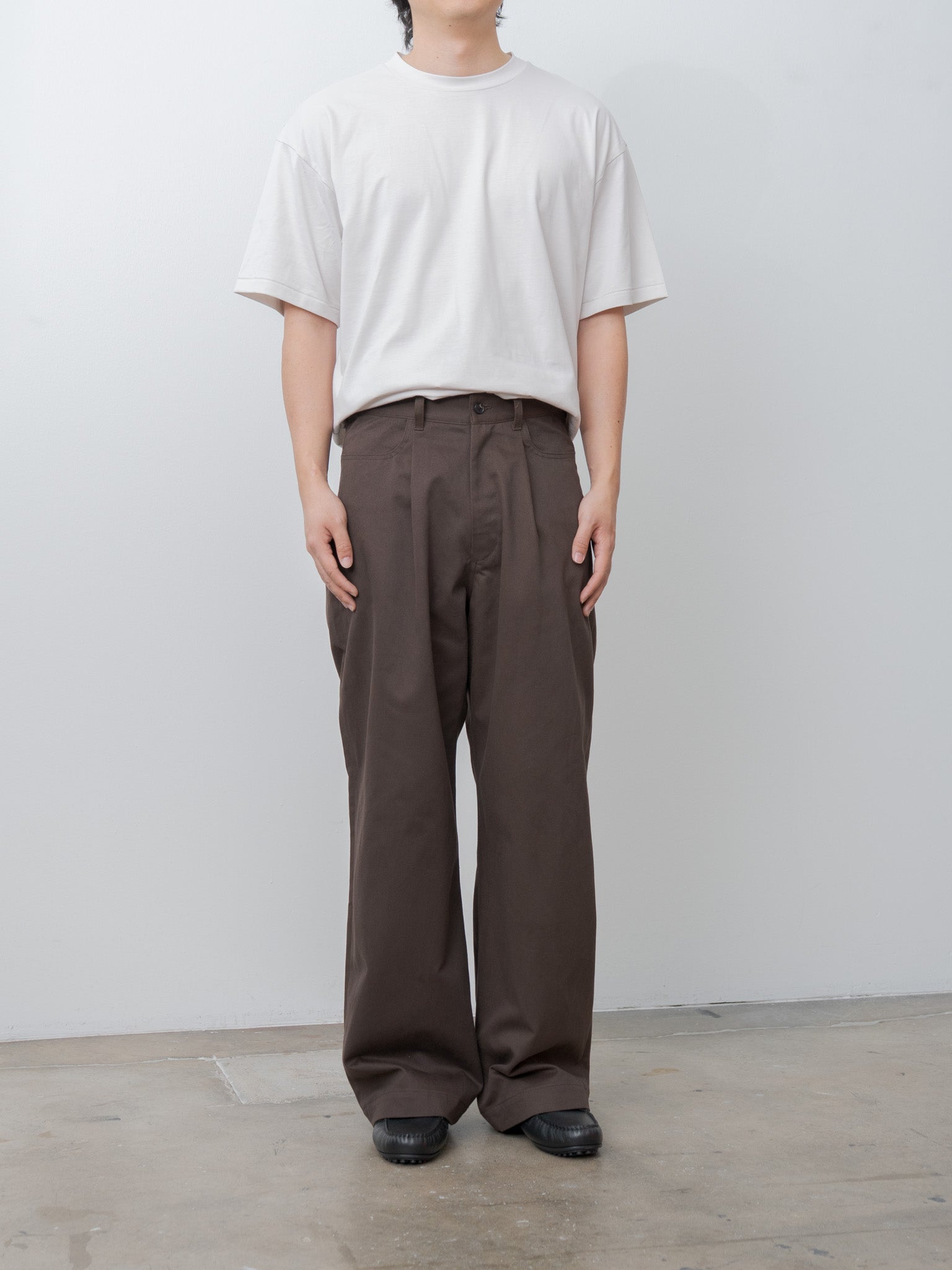 Namu Shop - ssstein Brushed Chino One Tuck Wide Pants - Brown