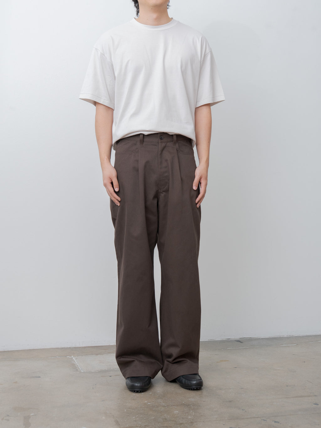 Namu Shop - ssstein Brushed Chino One Tuck Wide Pants - Brown