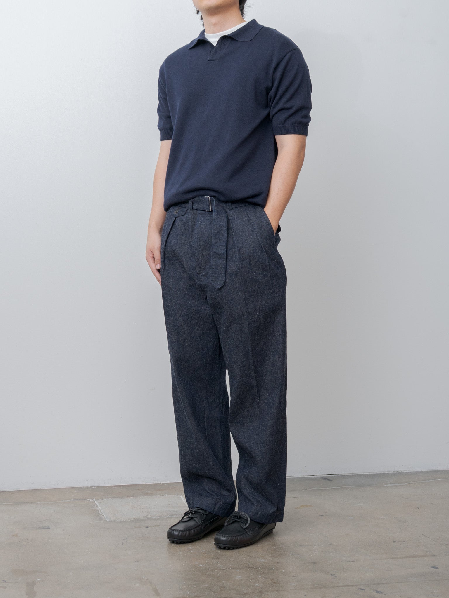 Namu Shop - Kaptain Sunshine Cotton Linen Denim Riviera Trousers - Indigo
