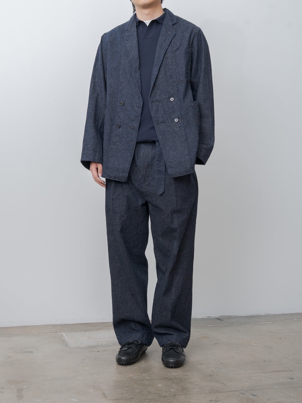 Namu Shop - Kaptain Sunshine Cotton Linen Denim DB Take Easy Jacket - Indigo