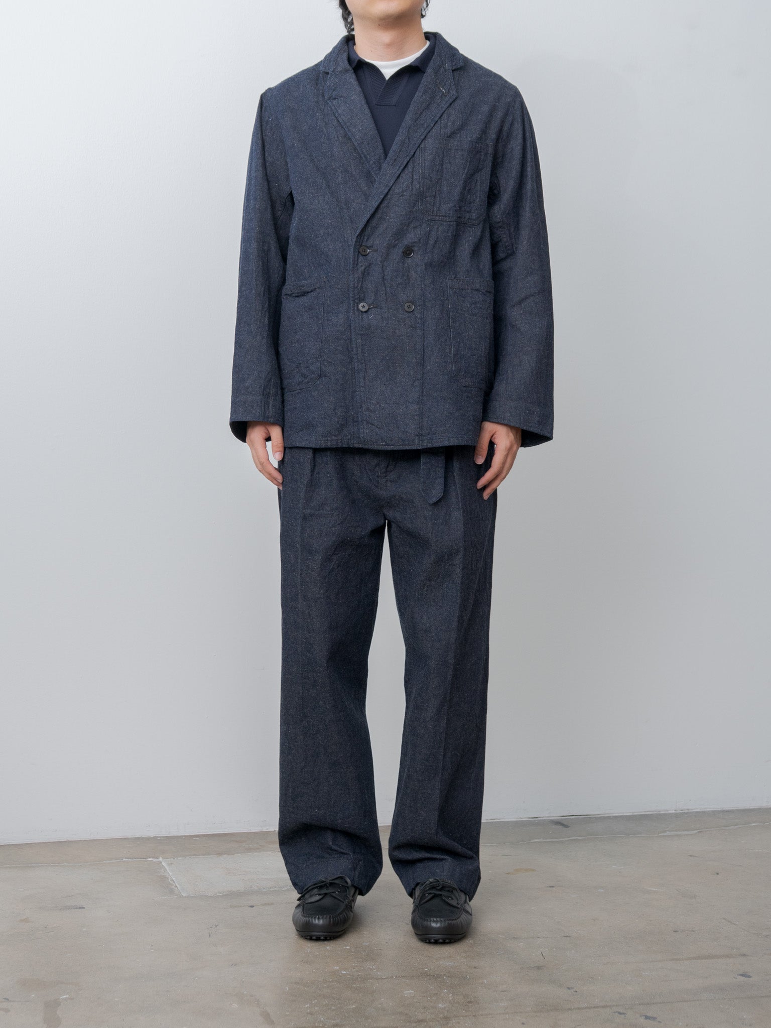 Namu Shop - Kaptain Sunshine Cotton Linen Denim DB Take Easy Jacket - Indigo